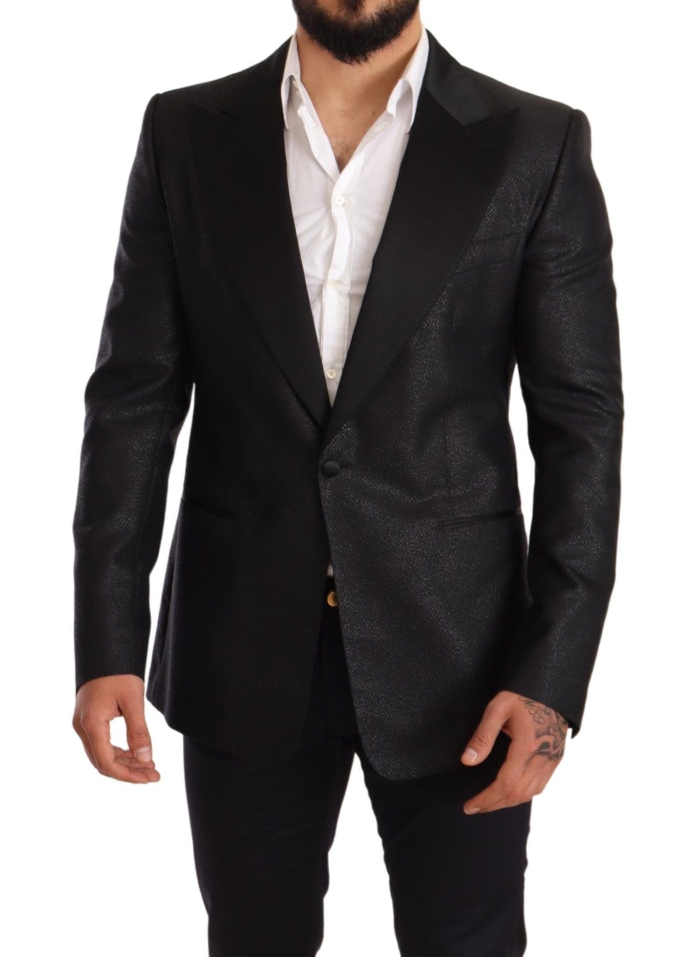 Dolce &amp; Gabbana – Elegante, schmal geschnittene Blazerjacke in Schwarz-Metallic