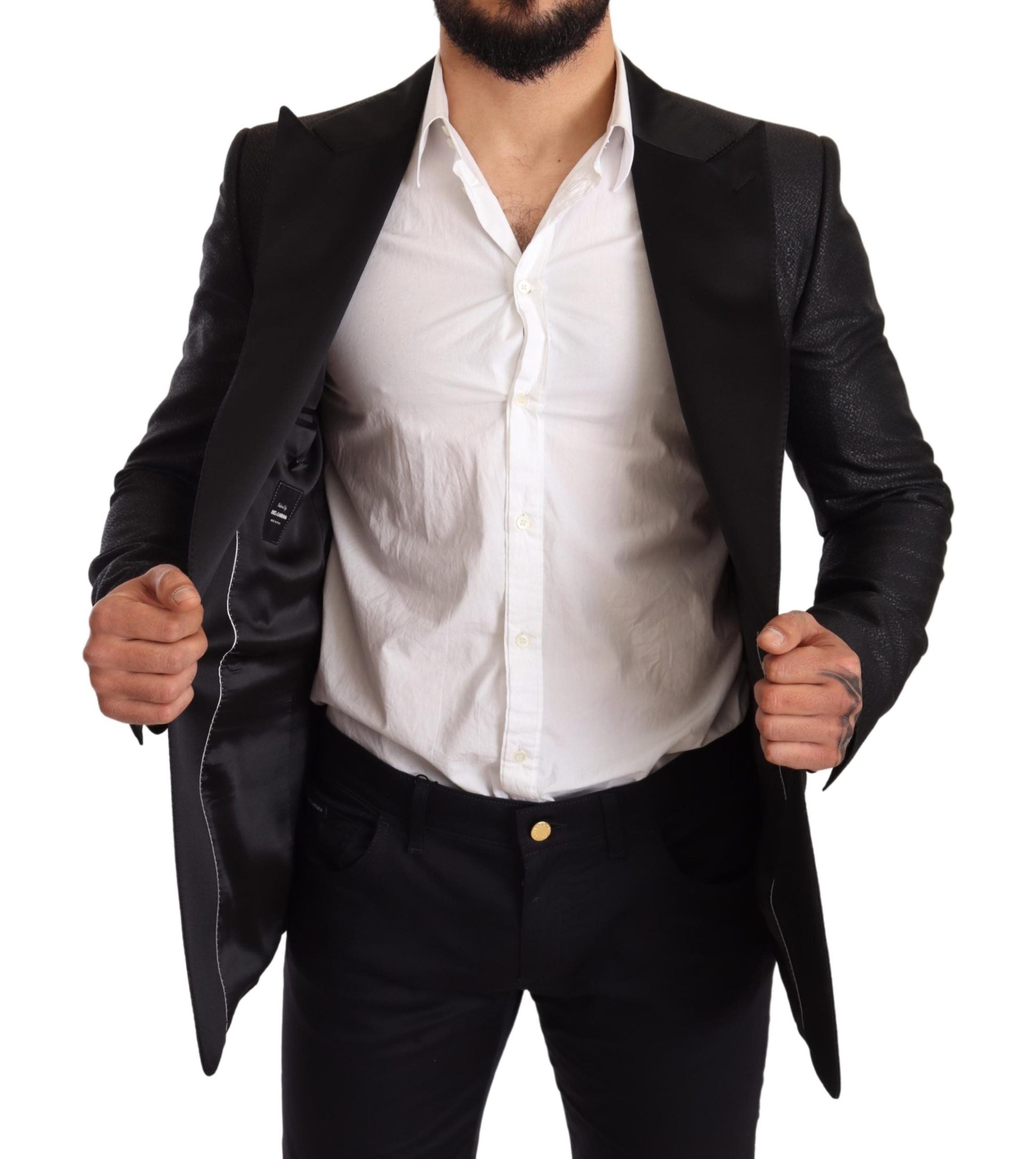 Dolce &amp; Gabbana – Elegante, schmal geschnittene Blazerjacke in Schwarz-Metallic