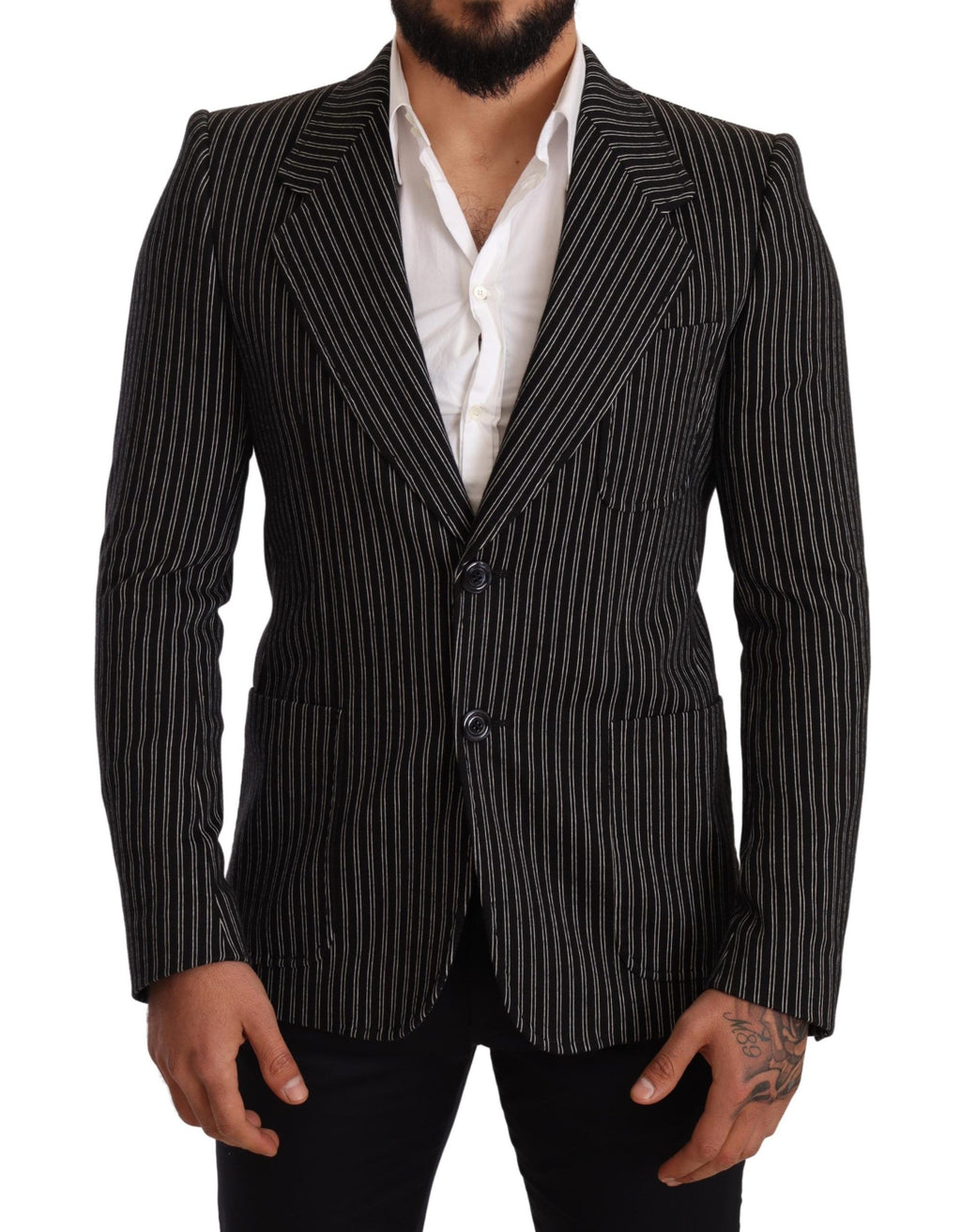 Dolce &amp; Gabbana Eleganter schwarz gestreifter Blazer aus Schurwolle