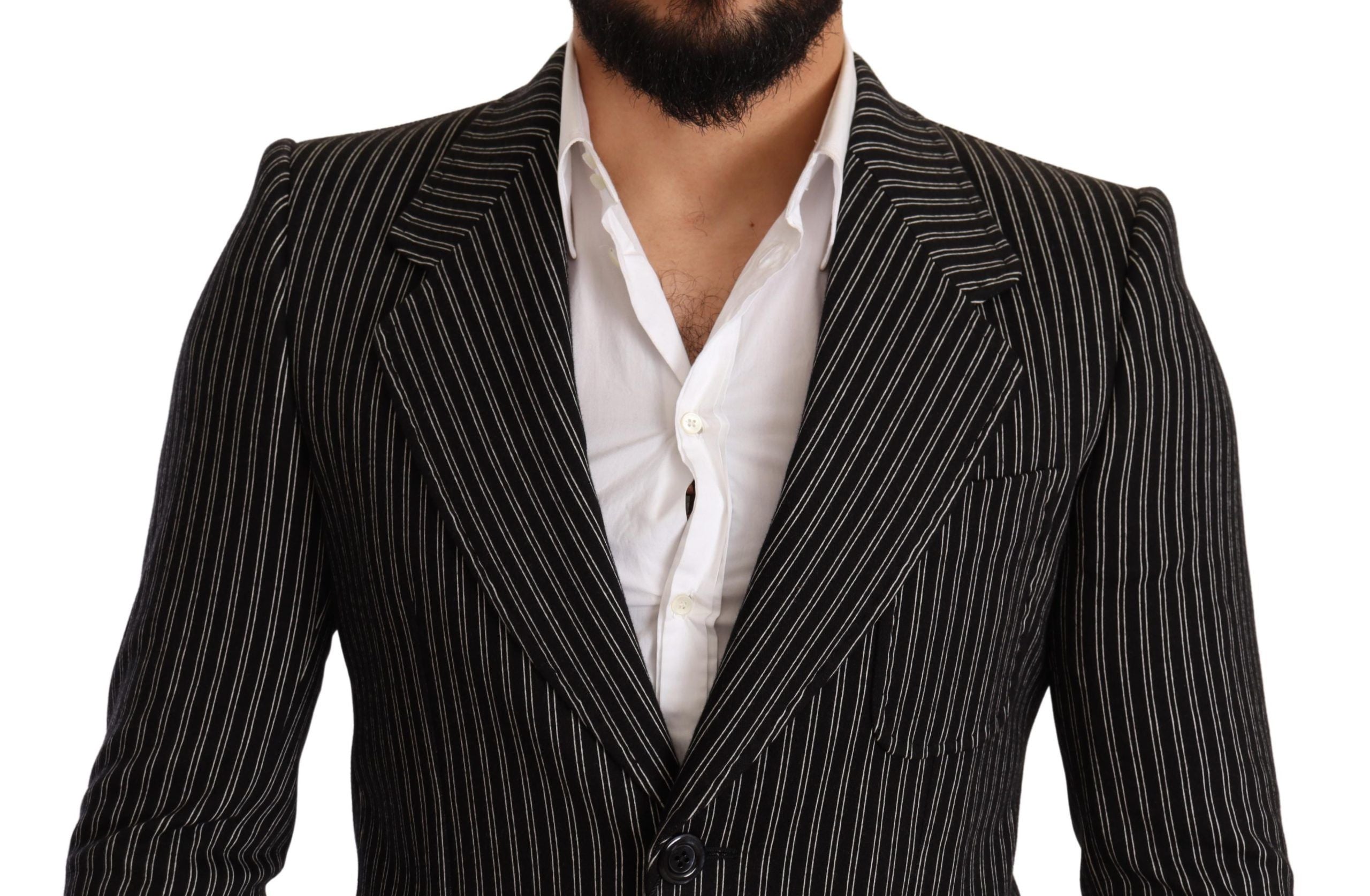 Dolce &amp; Gabbana Eleganter schwarz gestreifter Blazer aus Schurwolle