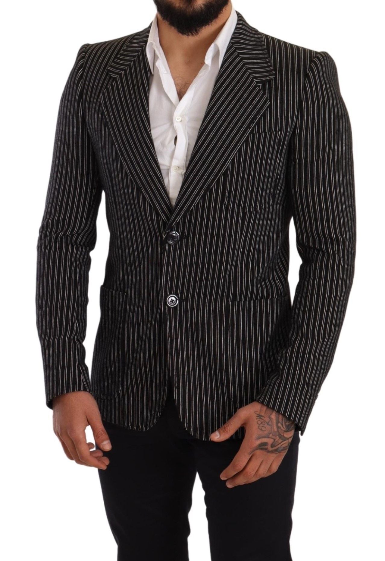 Dolce &amp; Gabbana Eleganter schwarz gestreifter Blazer aus Schurwolle