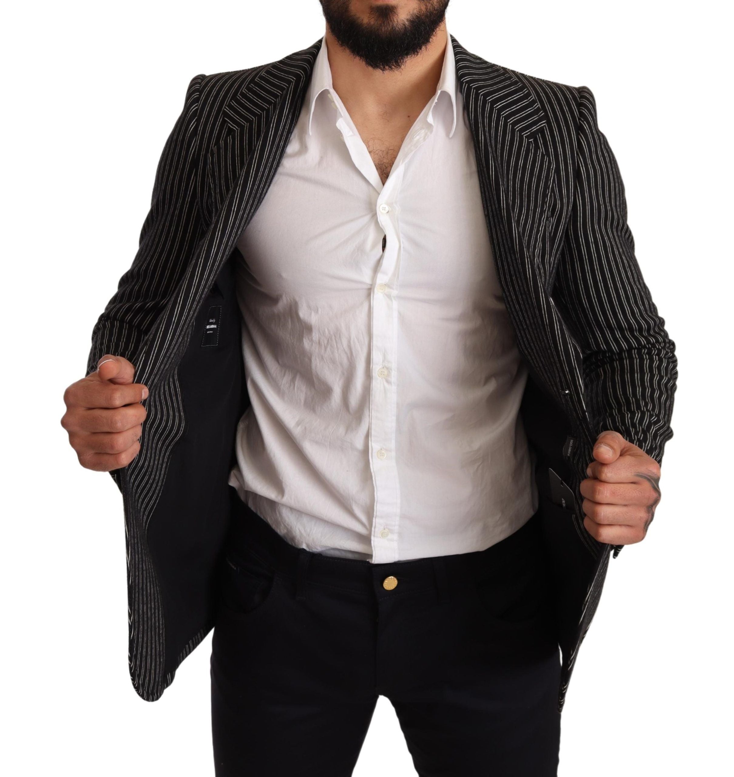 Dolce &amp; Gabbana Eleganter schwarz gestreifter Blazer aus Schurwolle