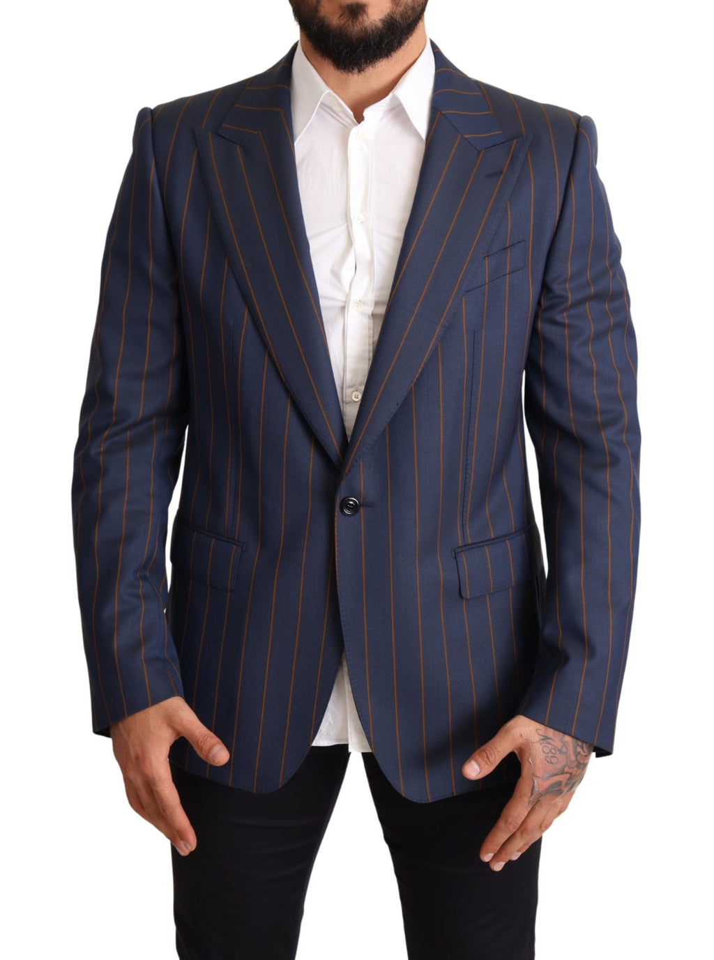 Dolce &amp; Gabbana Eleganter Slim Fit Blazer aus blau gestreifter Wolle