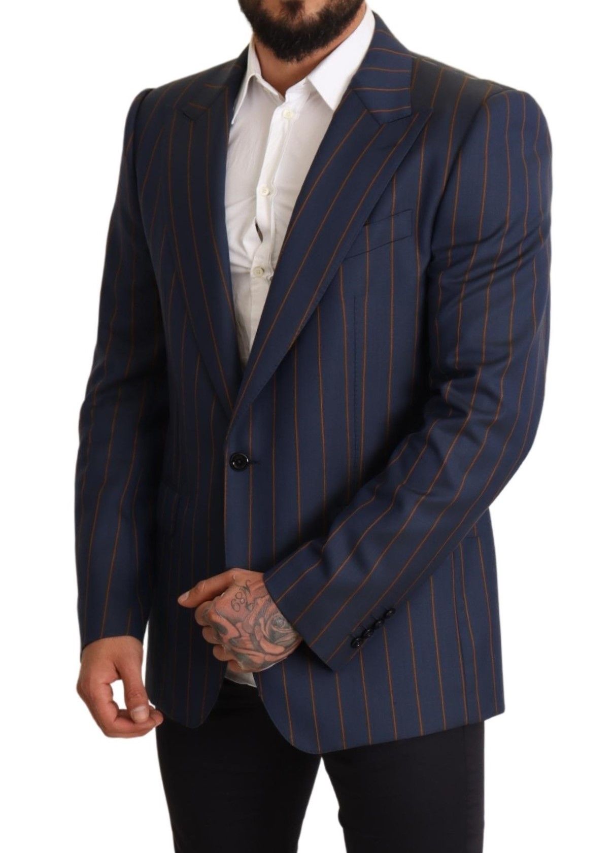 Dolce &amp; Gabbana Eleganter Slim Fit Blazer aus blau gestreifter Wolle