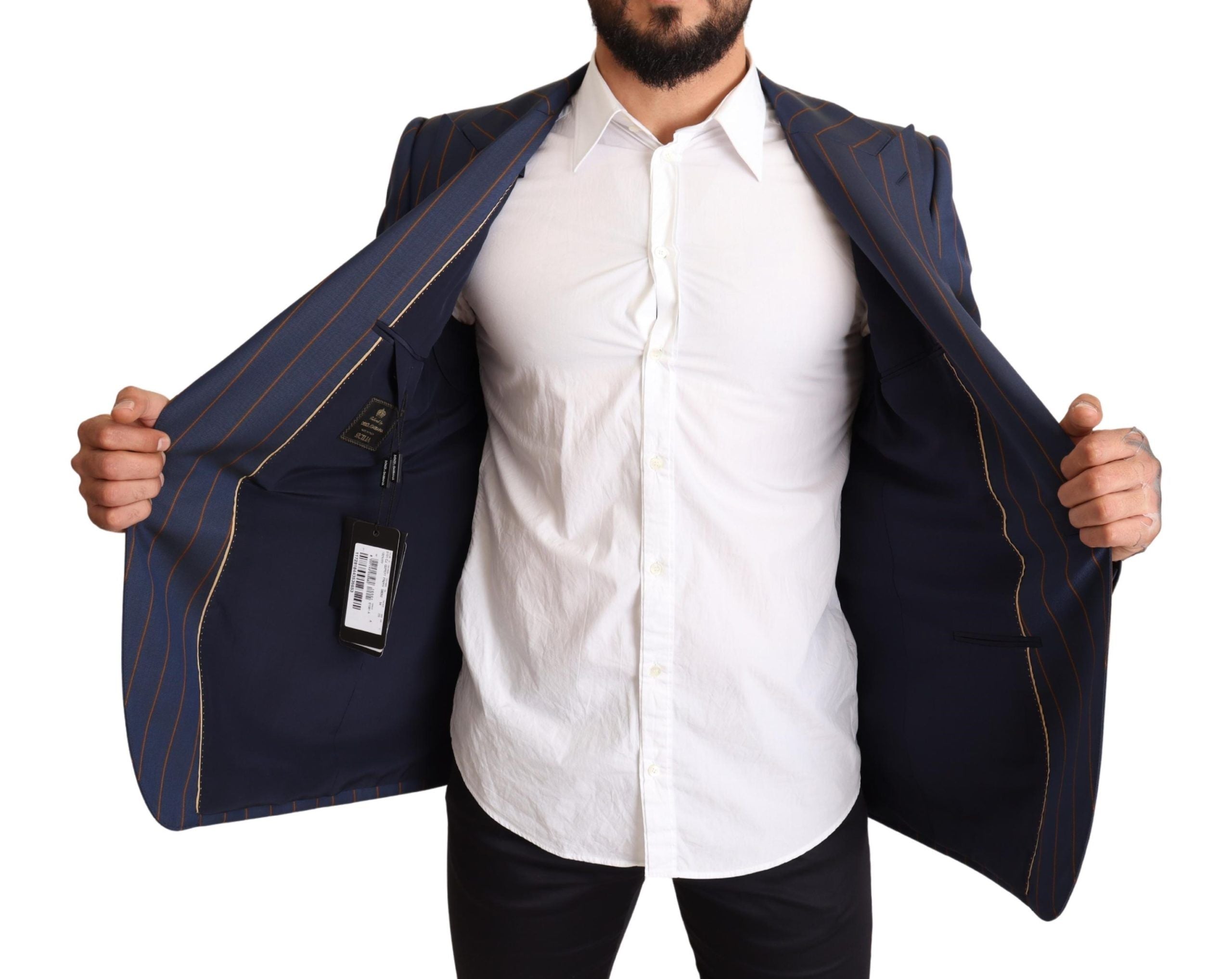 Dolce &amp; Gabbana Eleganter Slim Fit Blazer aus blau gestreifter Wolle