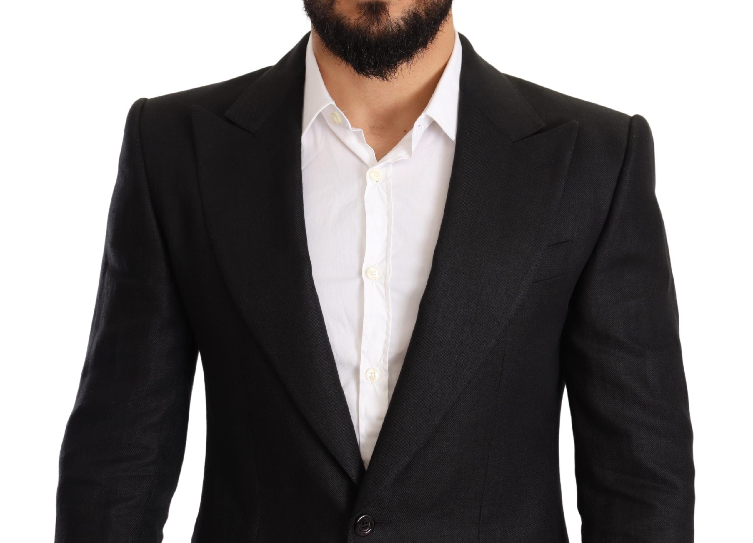 Dolce &amp; Gabbana – Eleganter Slim Fit-Blazer aus schwarzem Leinen