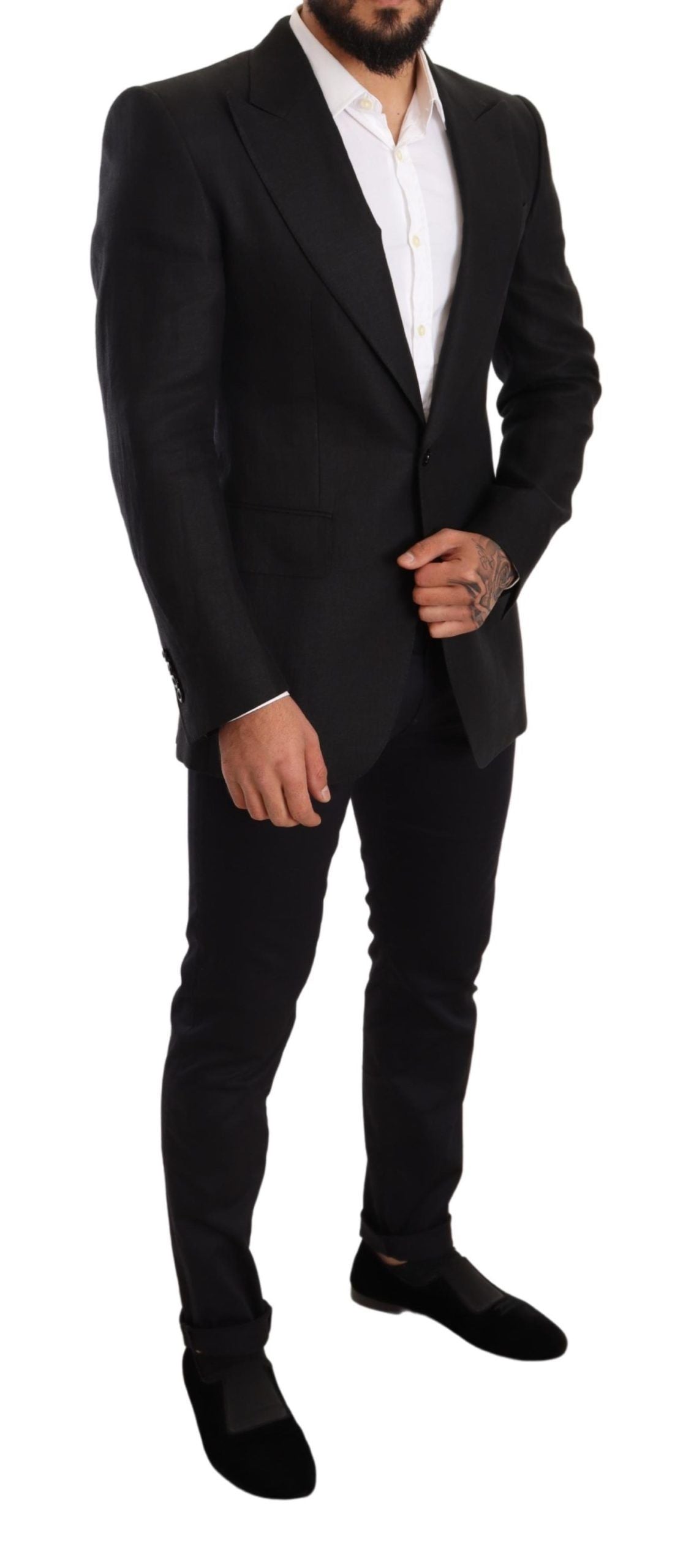 Dolce &amp; Gabbana – Eleganter Slim Fit-Blazer aus schwarzem Leinen