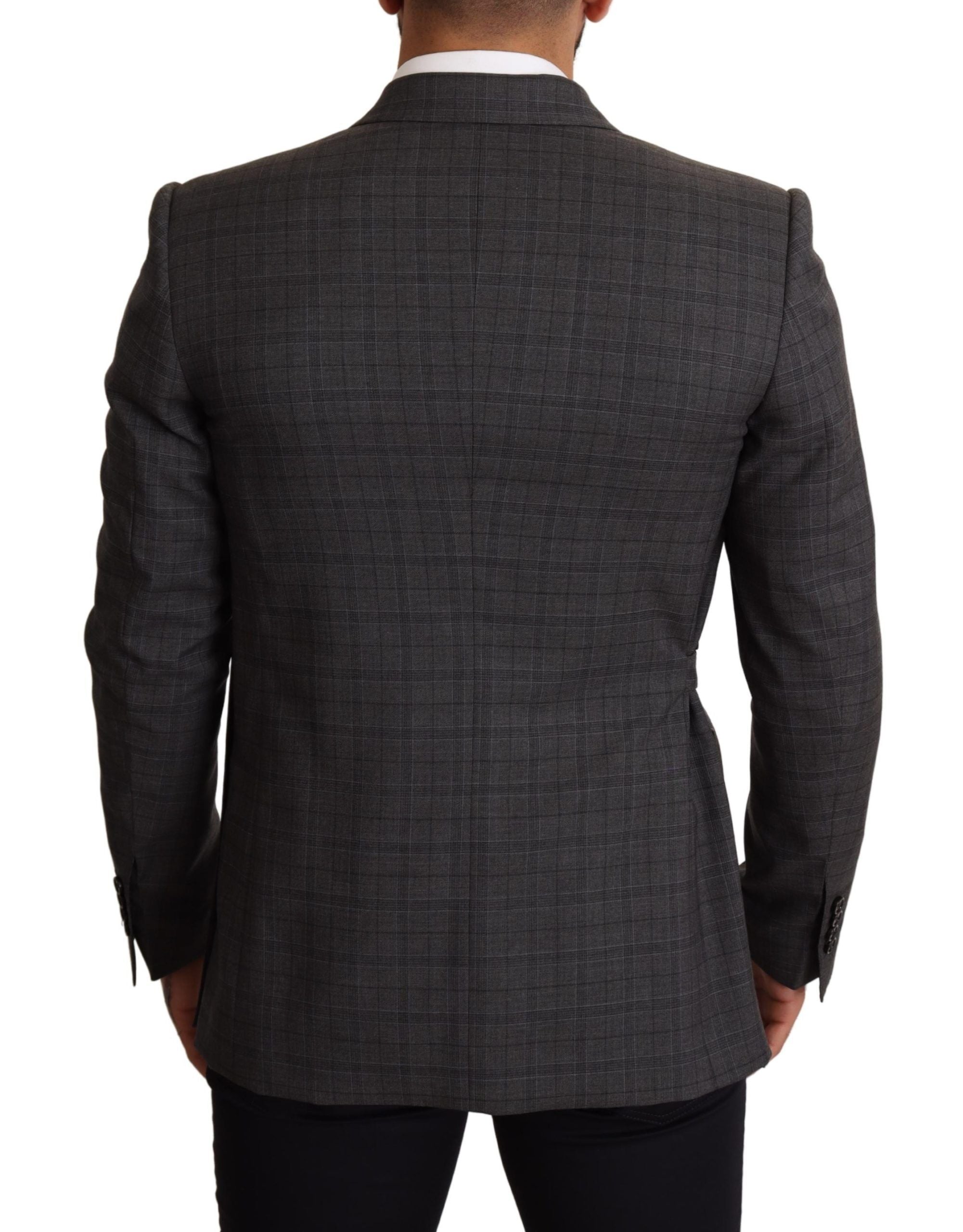 Dolce &amp; Gabbana – Schicker, grau karierter Martini-Blazer im Slim Fit mit zweireihigem Schnitt