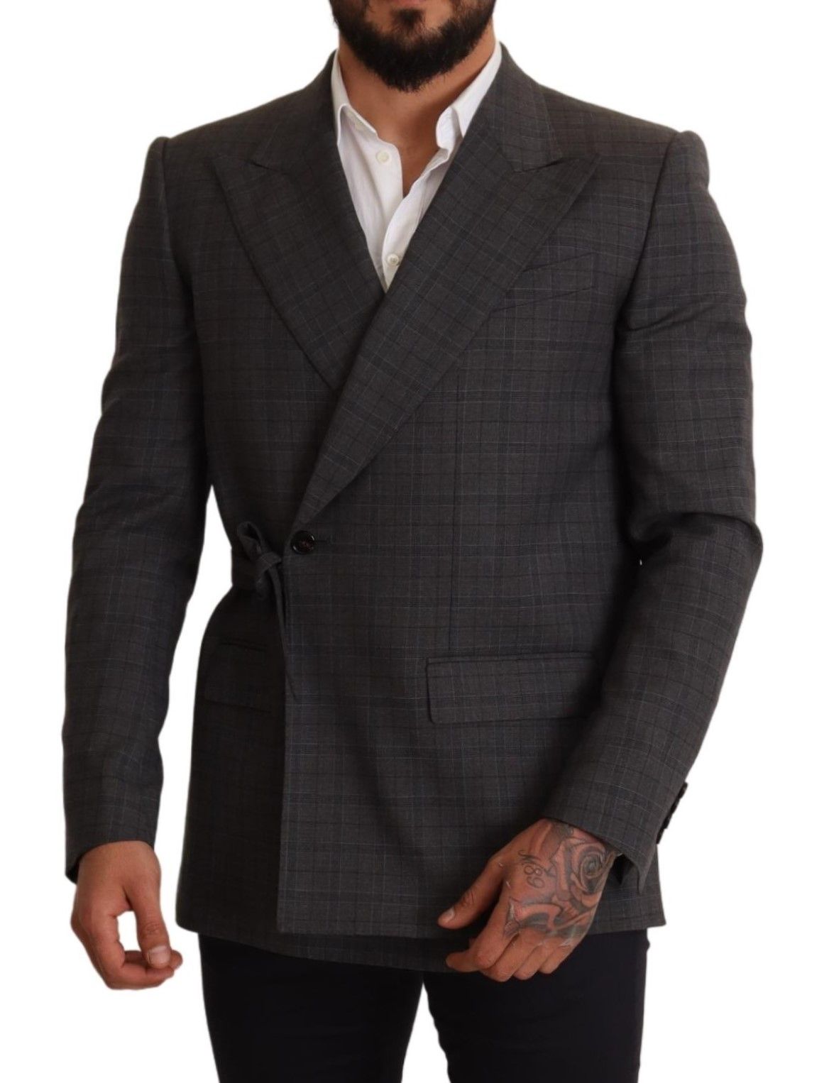 Dolce &amp; Gabbana – Schicker, grau karierter Martini-Blazer im Slim Fit mit zweireihigem Schnitt