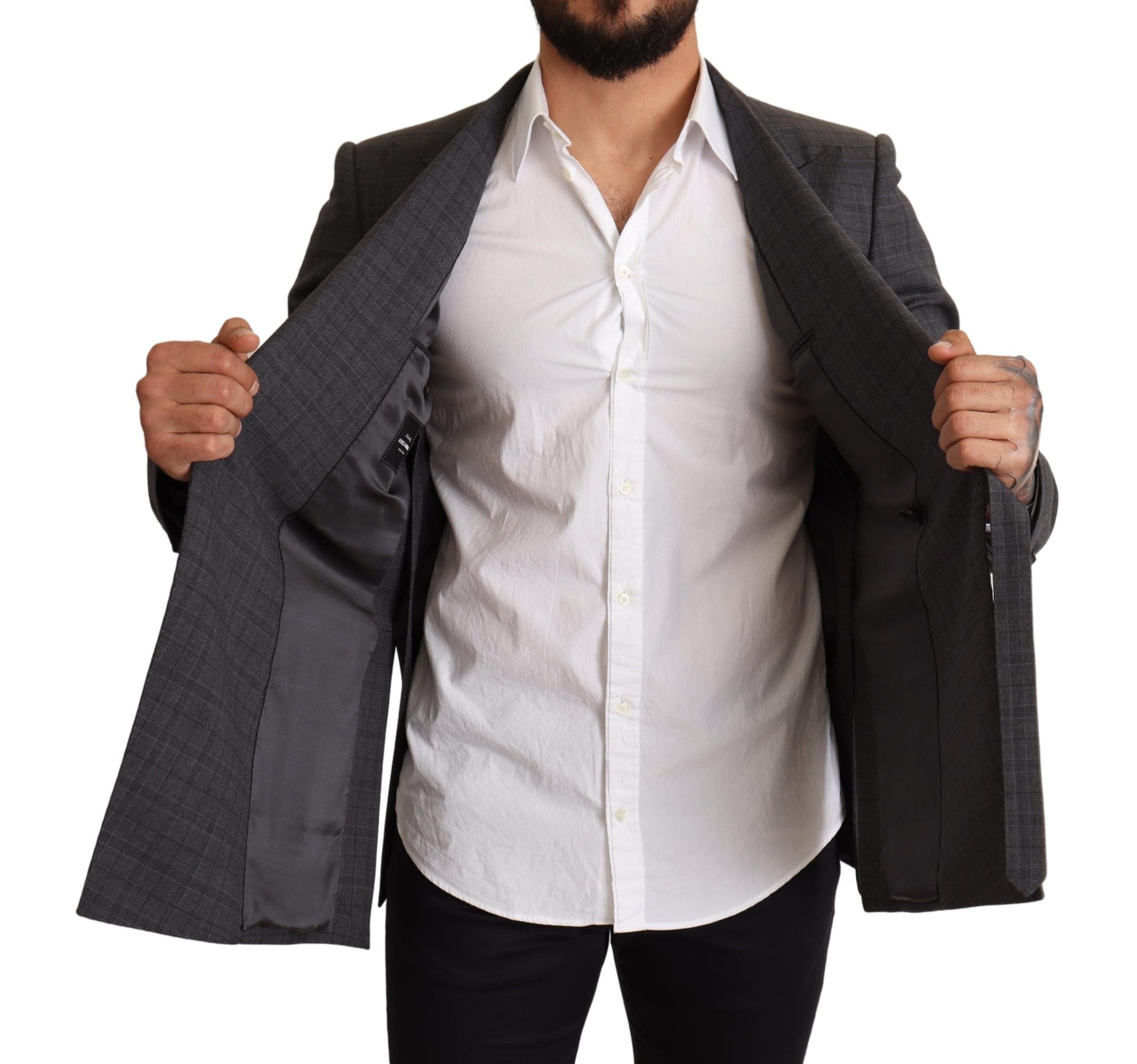 Dolce &amp; Gabbana – Schicker, grau karierter Martini-Blazer im Slim Fit mit zweireihigem Schnitt
