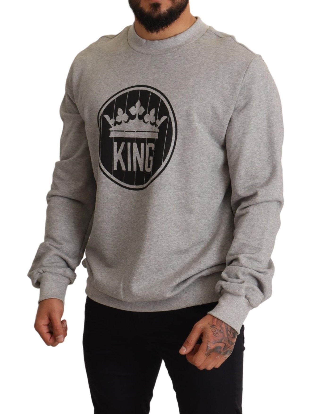 Dolce &amp; Gabbana Regal Crown Baumwollpullover - Anspruchsvolles Grau