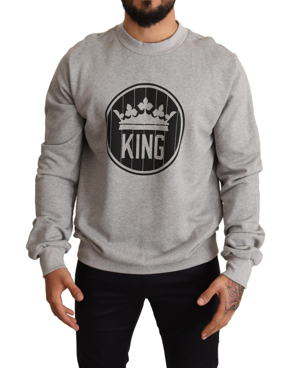 Dolce &amp; Gabbana Regal Crown Baumwollpullover - Anspruchsvolles Grau