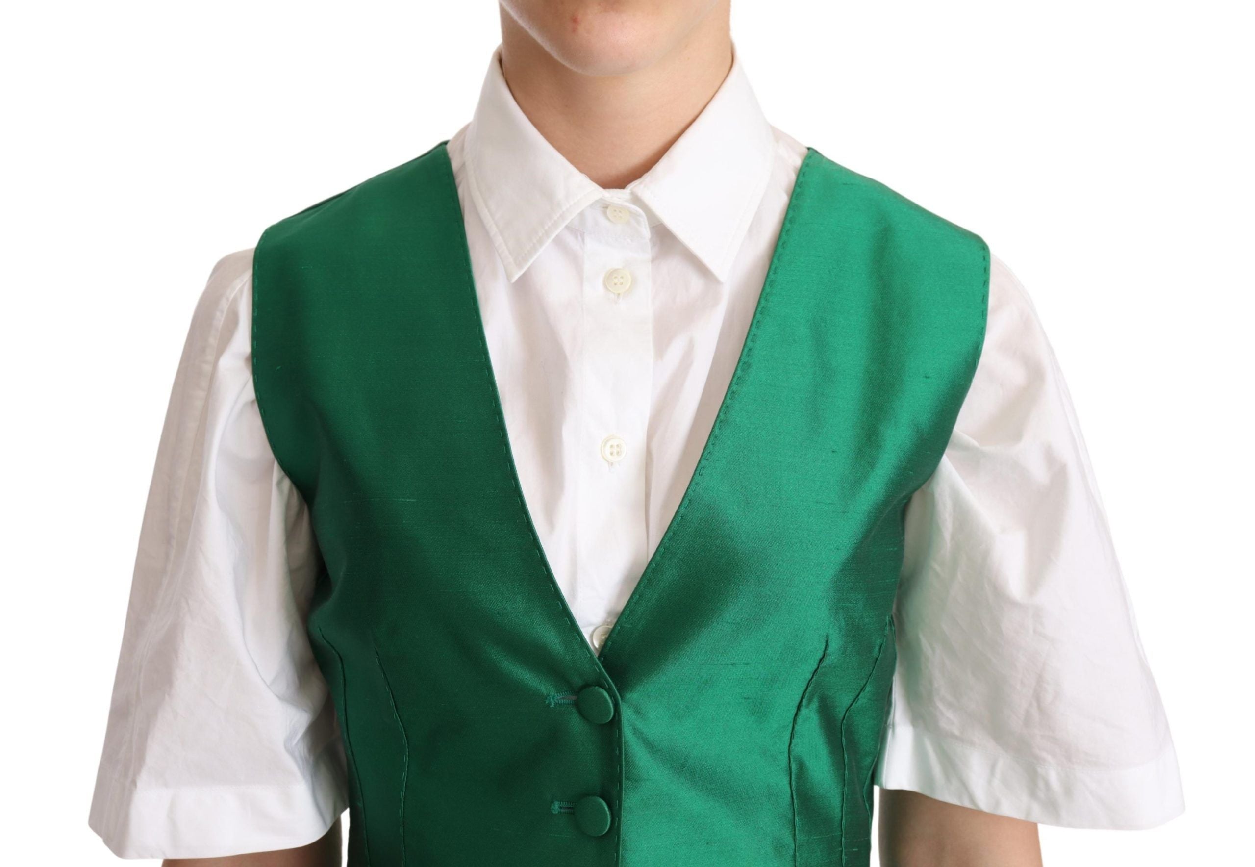 Dolce &amp; Gabbana Elegante Weste aus grüner Seidenmischung