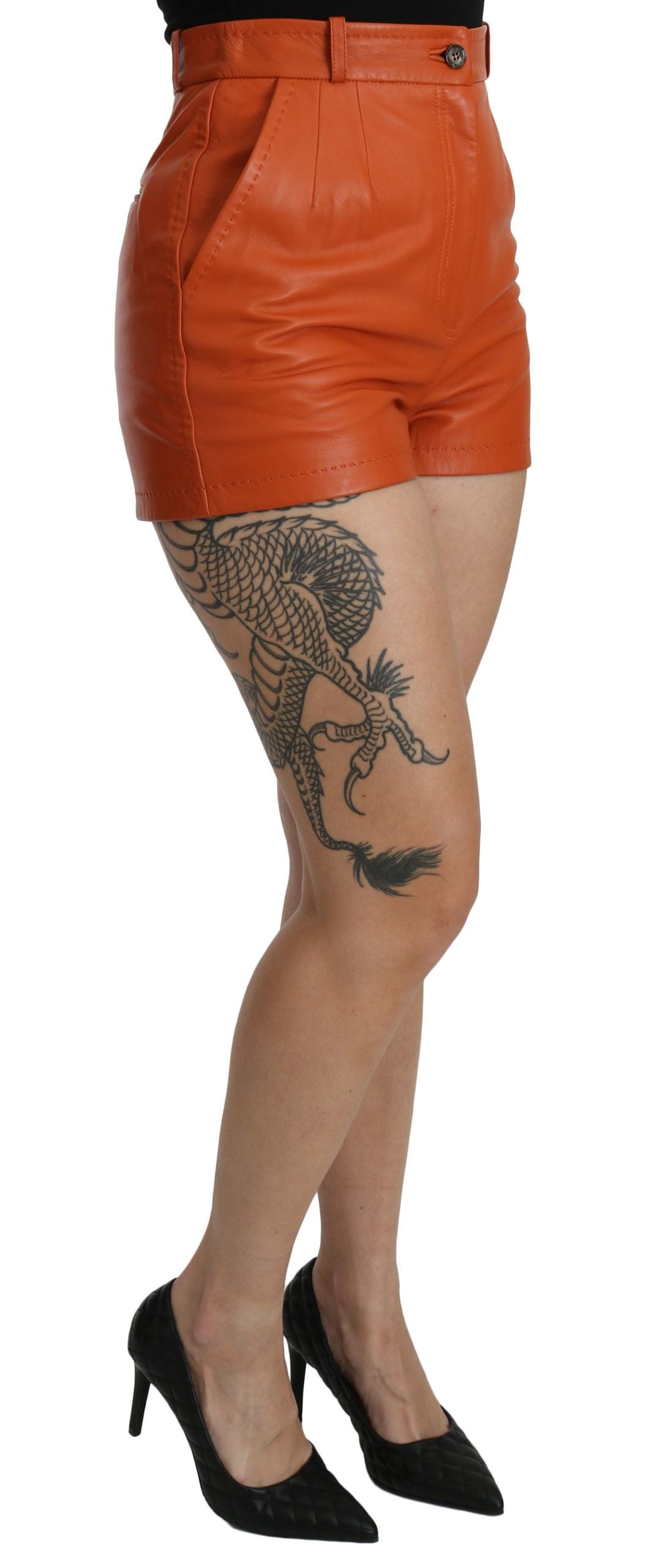Dolce &amp; Gabbana Schicke orangefarbene Hotpants aus Leder mit hoher Taille