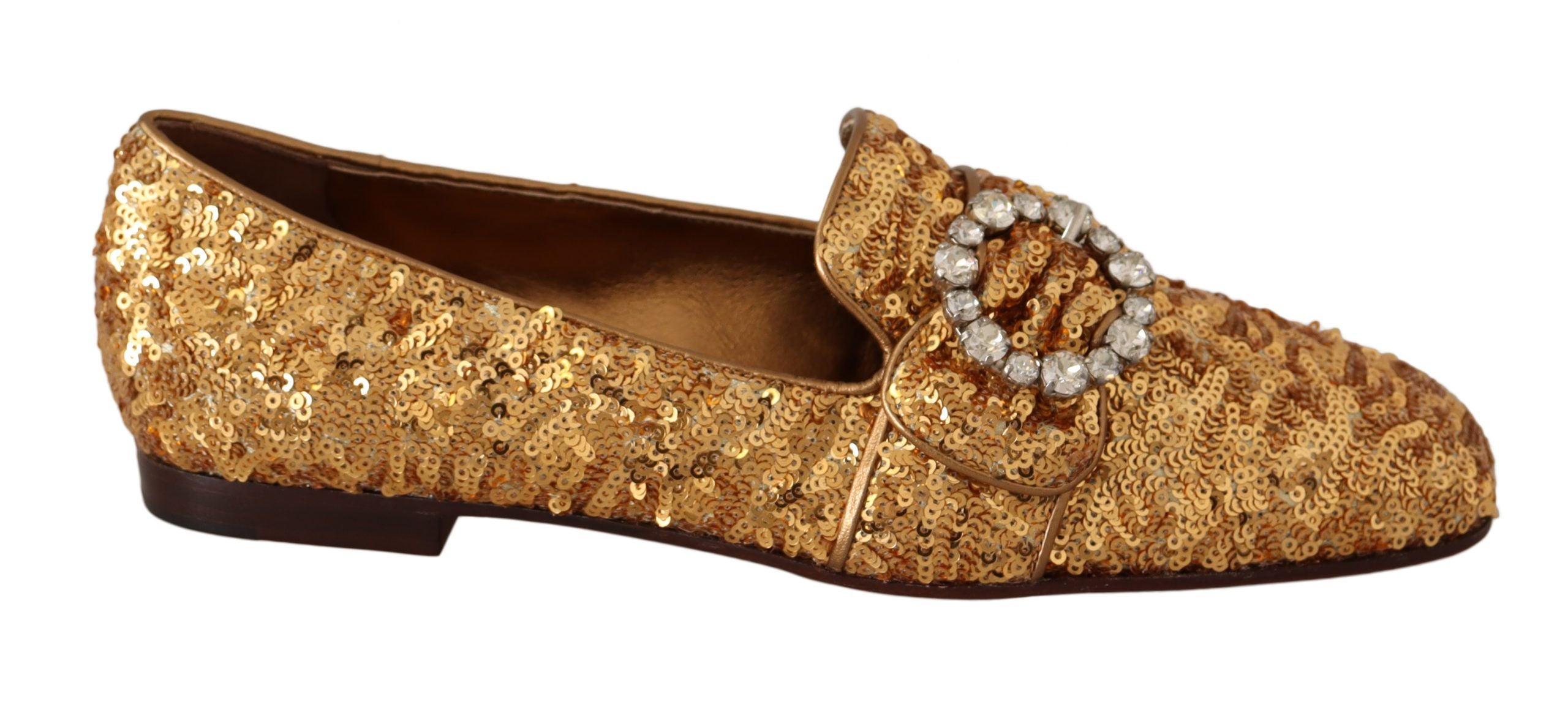 Dolce &amp; Gabbana Elegante Ballerinas mit goldenen Pailletten und Kristallen