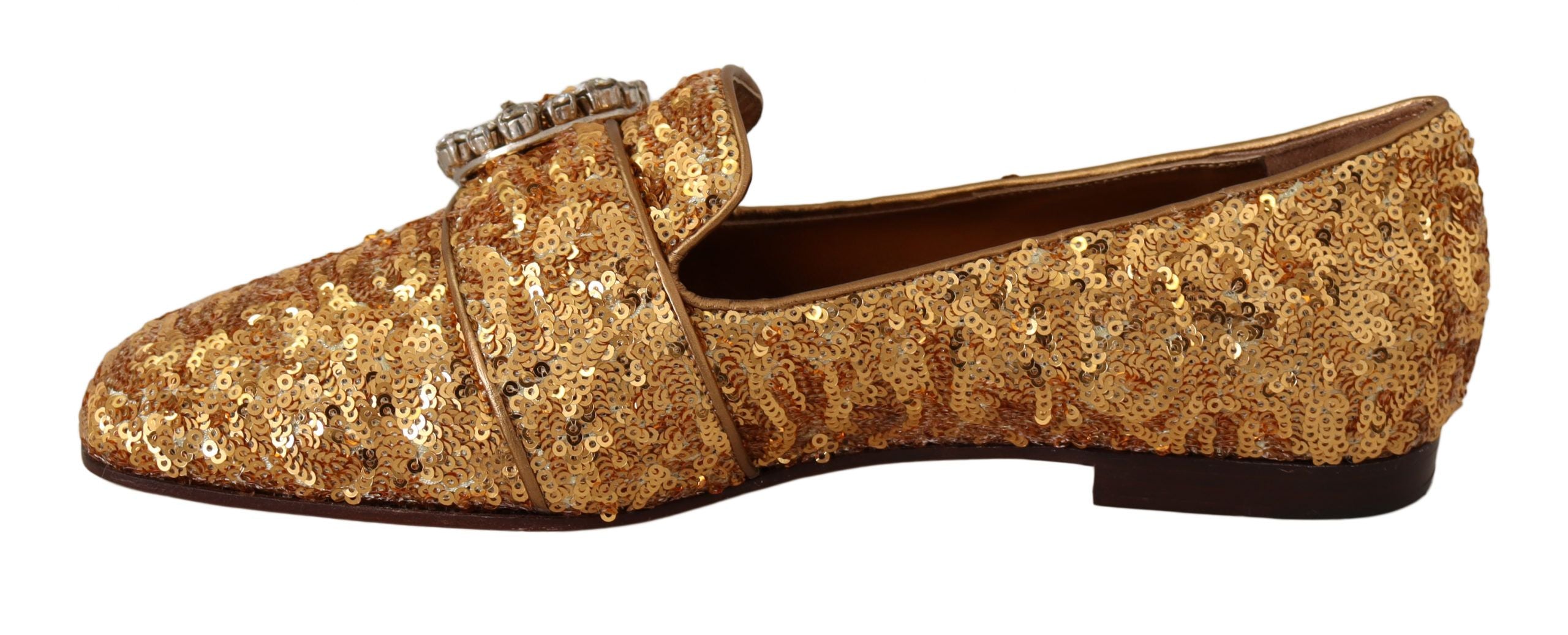Dolce &amp; Gabbana Elegante Ballerinas mit goldenen Pailletten und Kristallen