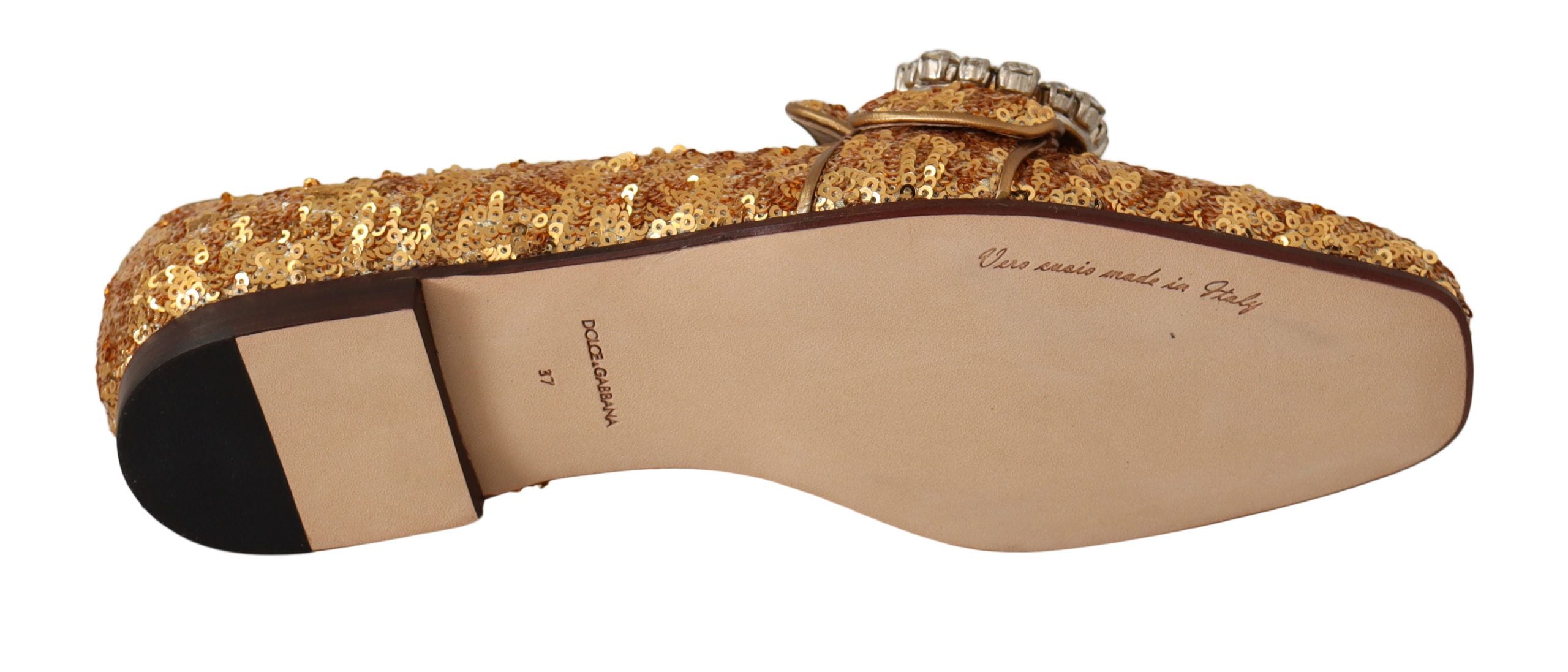 Dolce &amp; Gabbana Elegante Ballerinas mit goldenen Pailletten und Kristallen