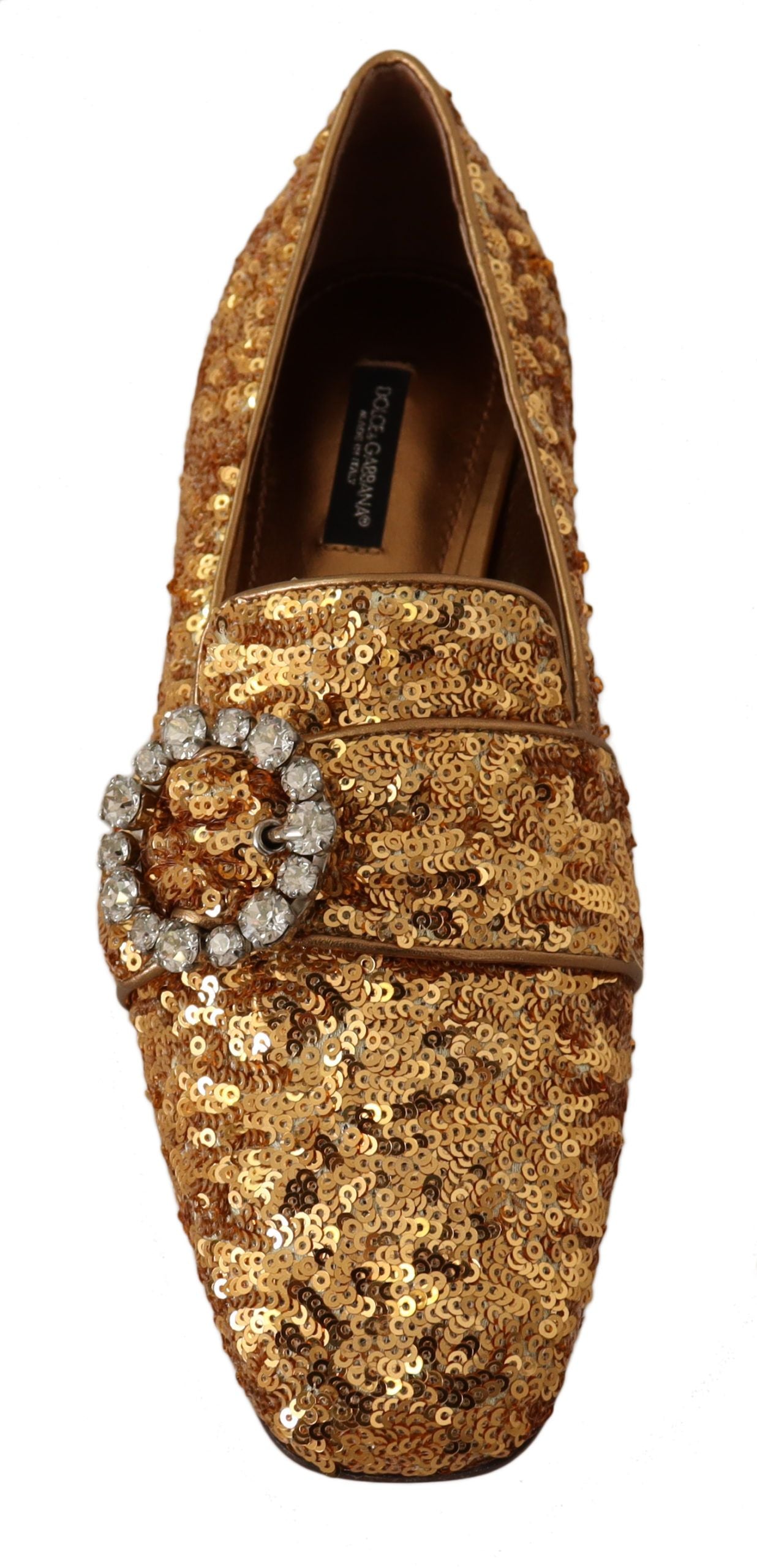 Dolce &amp; Gabbana Elegante Ballerinas mit goldenen Pailletten und Kristallen
