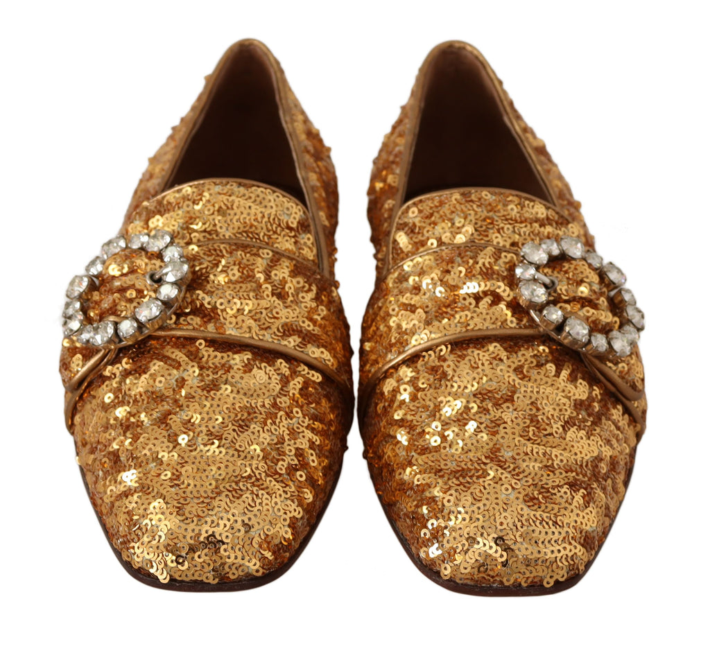 Dolce &amp; Gabbana Elegante Ballerinas mit goldenen Pailletten und Kristallen
