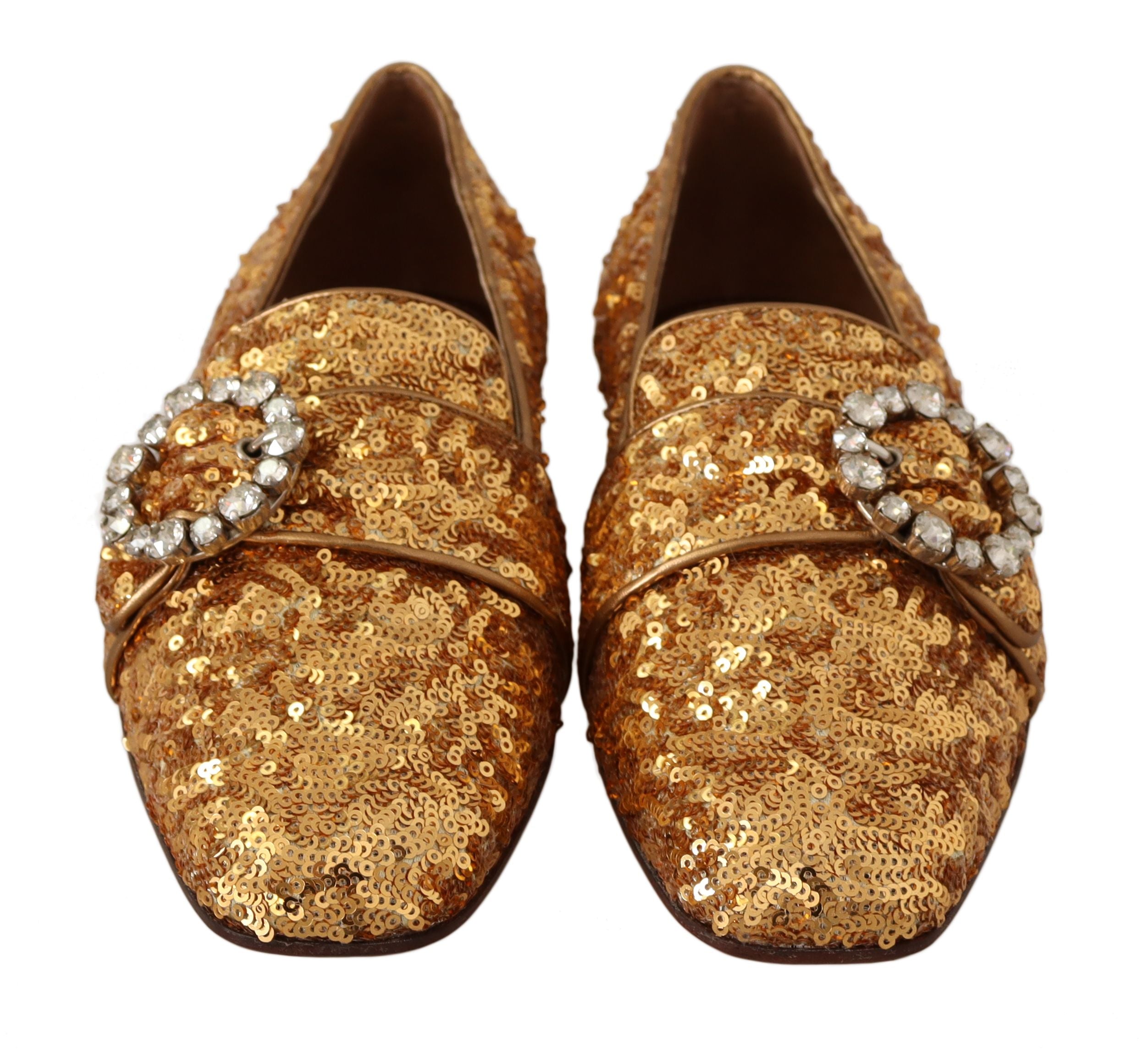 Dolce &amp; Gabbana Elegante Ballerinas mit goldenen Pailletten und Kristallen