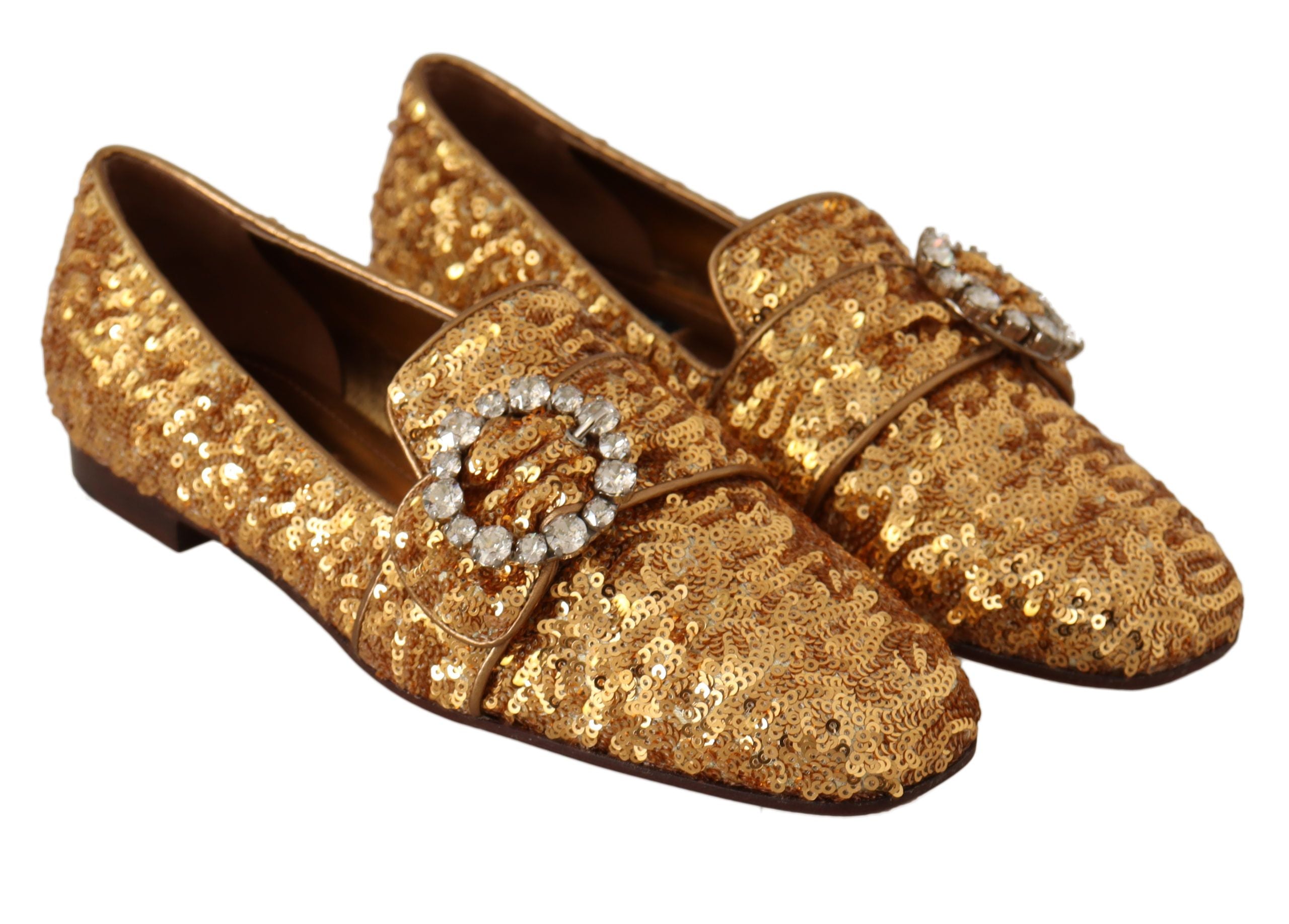 Dolce &amp; Gabbana Elegante Ballerinas mit goldenen Pailletten und Kristallen