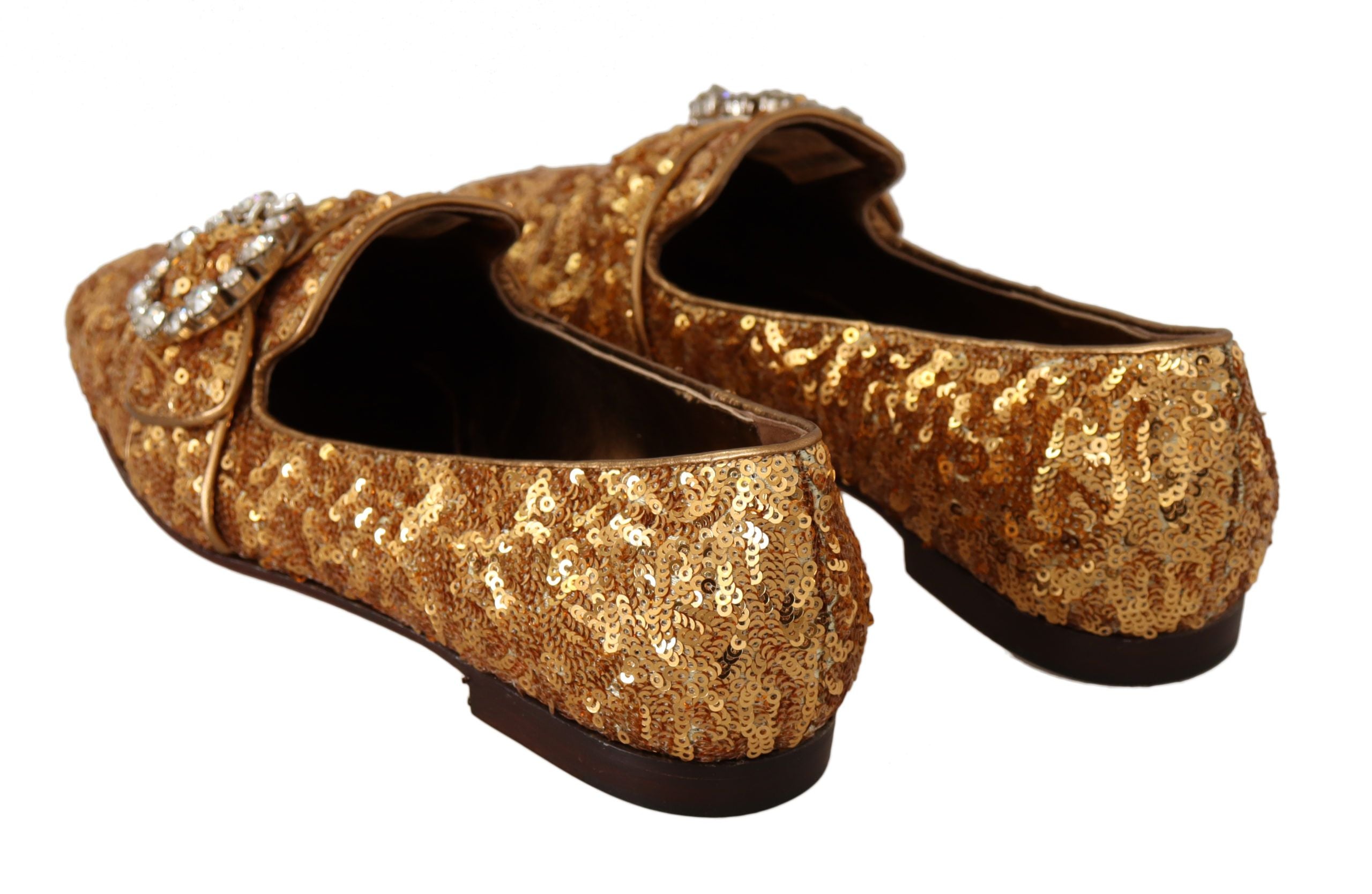 Dolce &amp; Gabbana Elegante Ballerinas mit goldenen Pailletten und Kristallen
