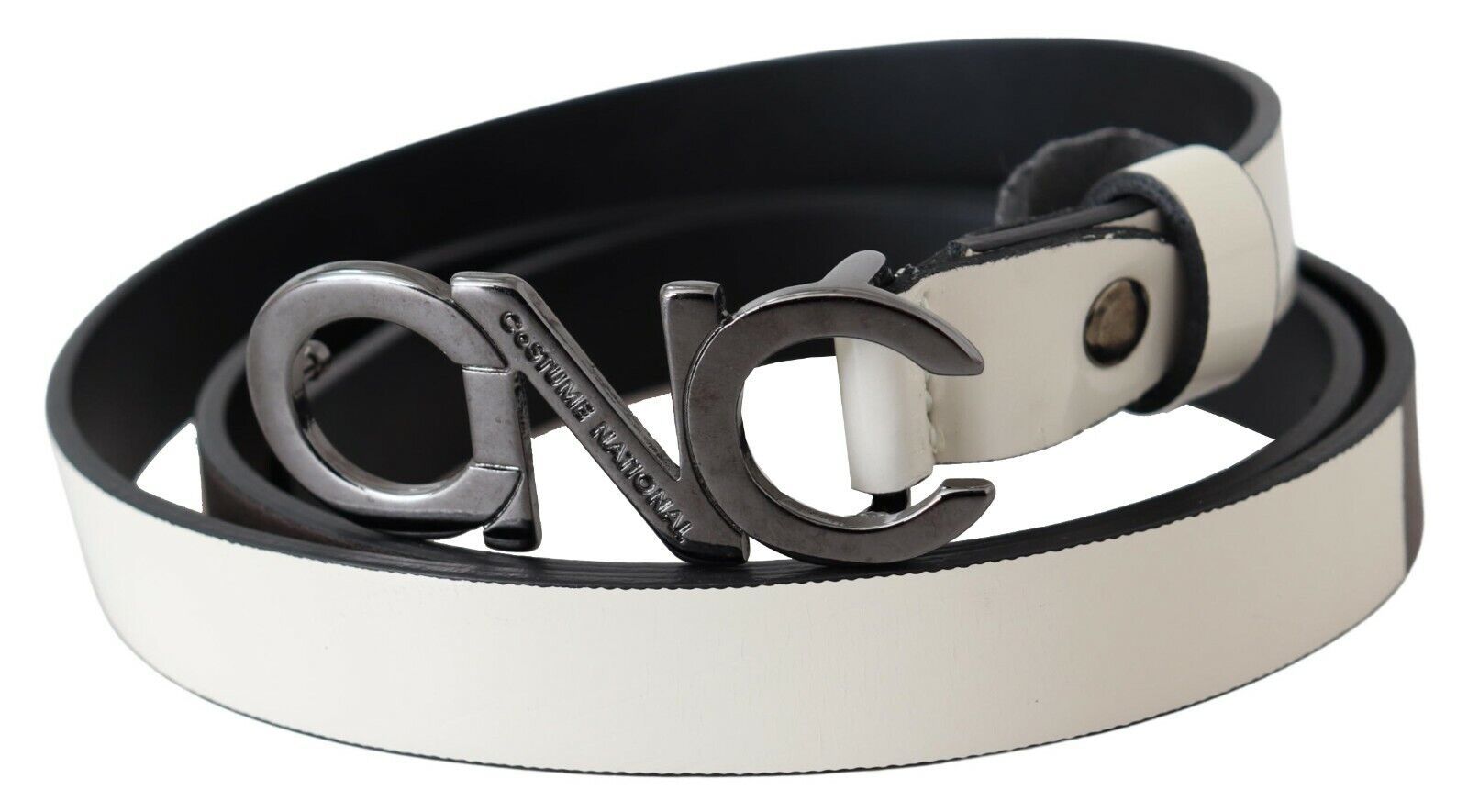 Costume National – Modischer Gürtel aus italienischem Leder in Metallic-Grau