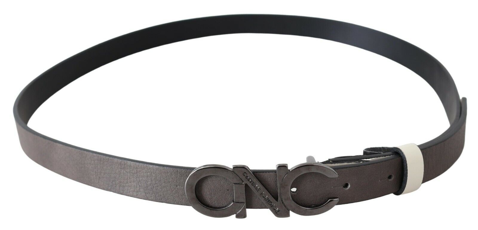 Costume National – Modischer Gürtel aus italienischem Leder in Metallic-Grau