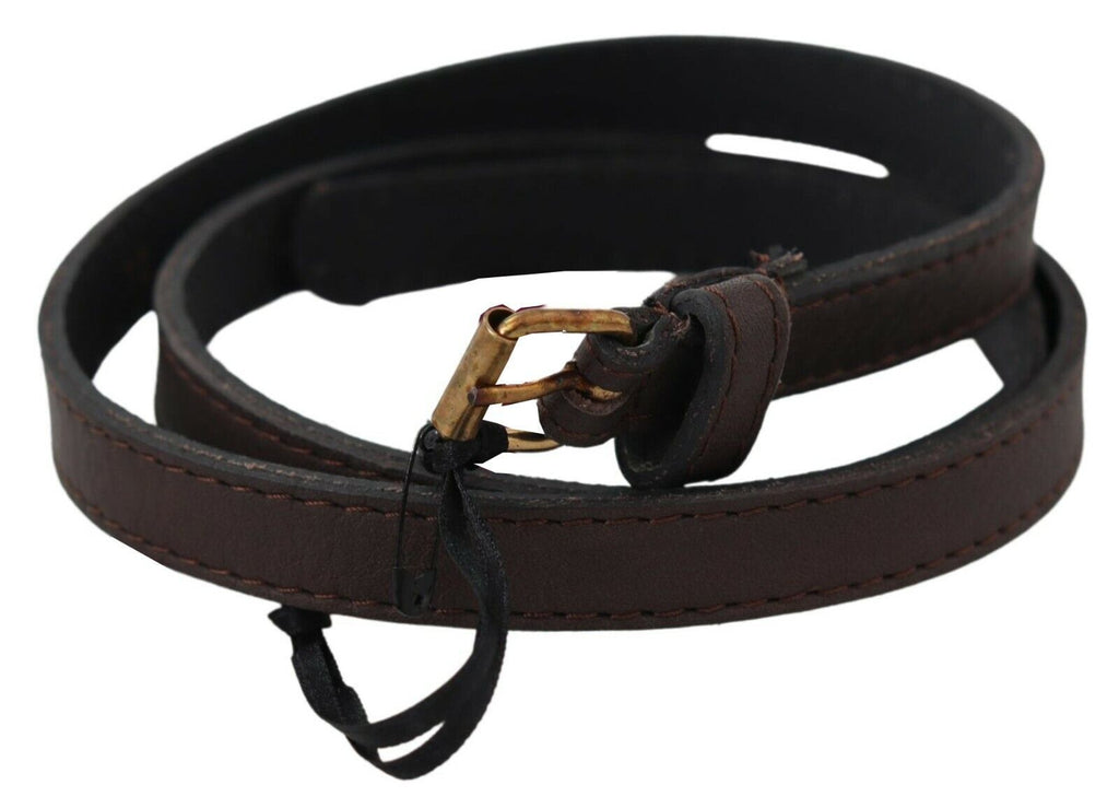 MILA SCHÖN Eleganter brauner Leder-Modegürtel mit goldfarbener Schnalle