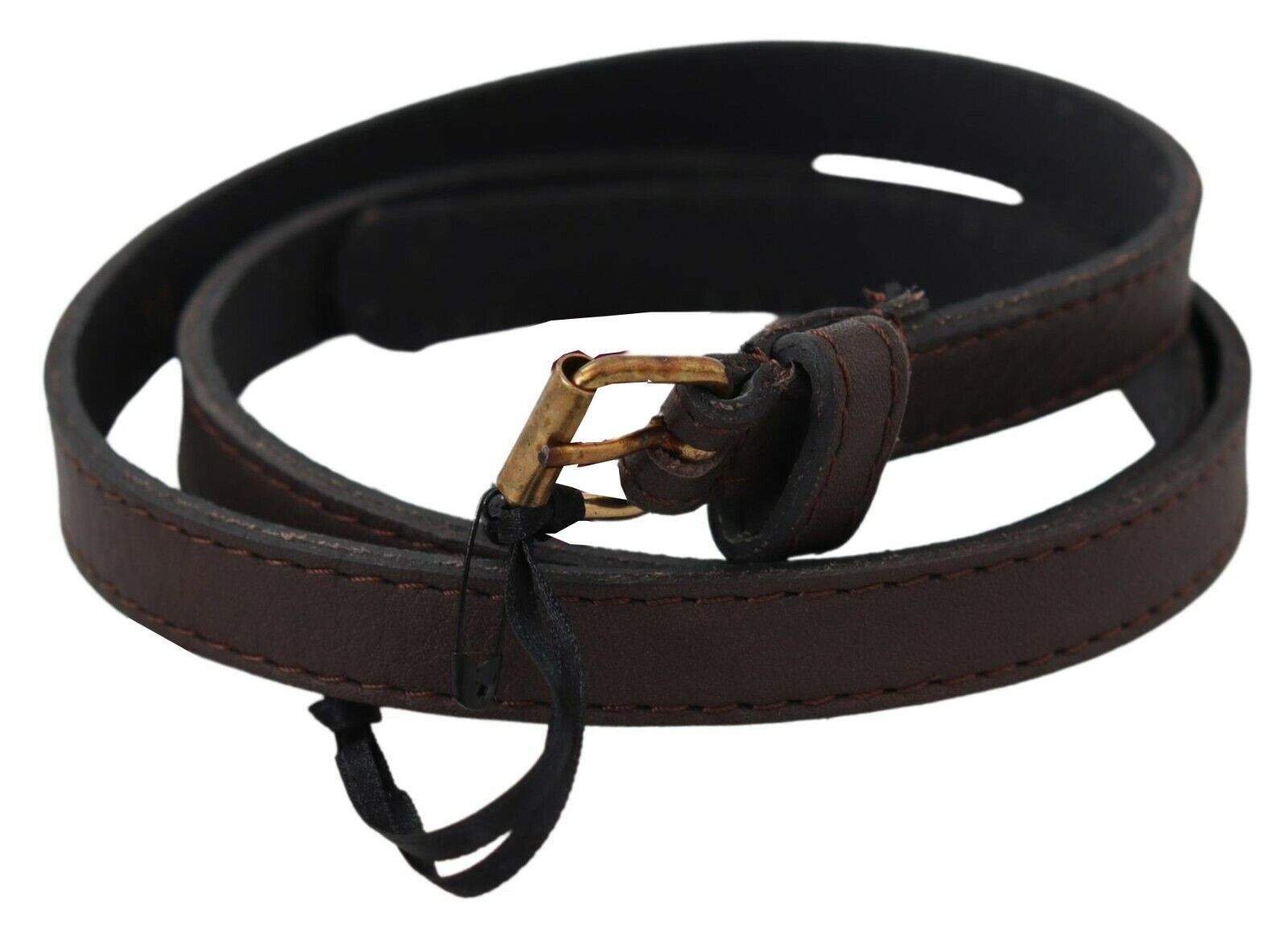 MILA SCHÖN Eleganter brauner Leder-Modegürtel mit goldfarbener Schnalle