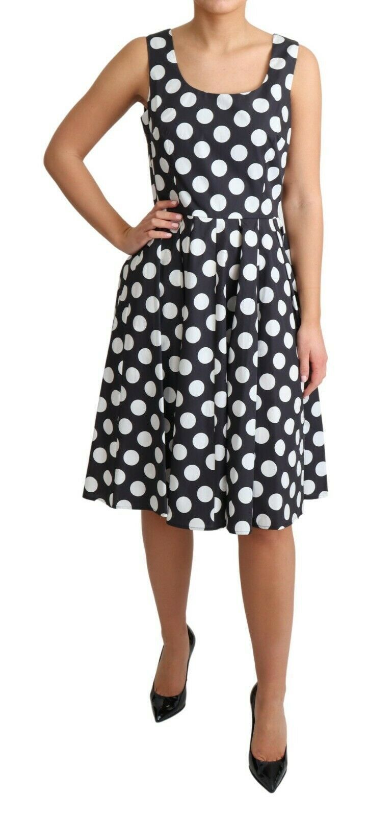 Dolce & Gabbana Black Polka Dotted Cotton A-Line Dress
