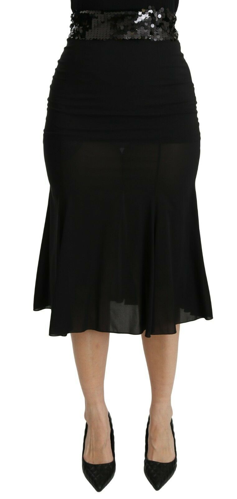 Dolce &amp; Gabbana Schicker Rock aus schwarzer Seidenmischung mit hoher Taille