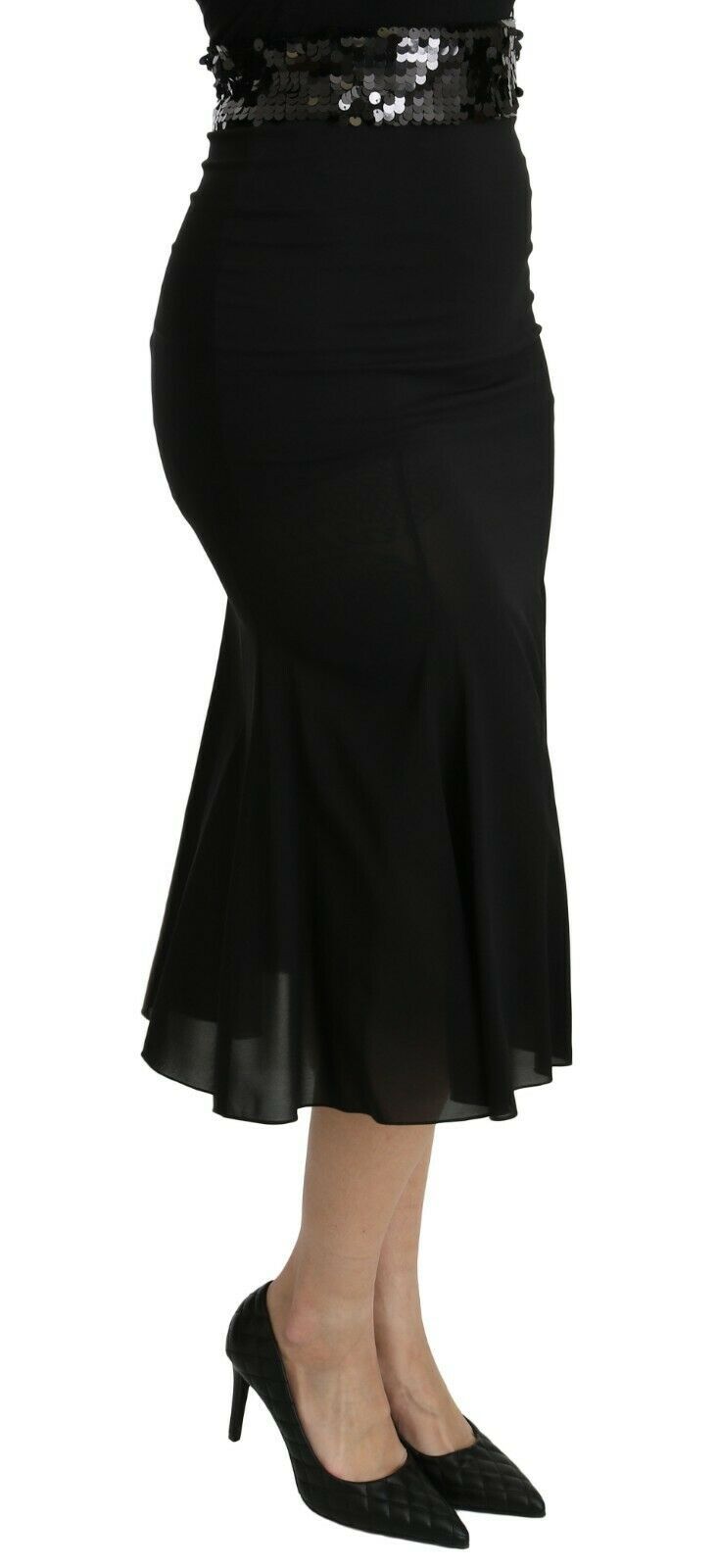Dolce &amp; Gabbana Schicker Rock aus schwarzer Seidenmischung mit hoher Taille