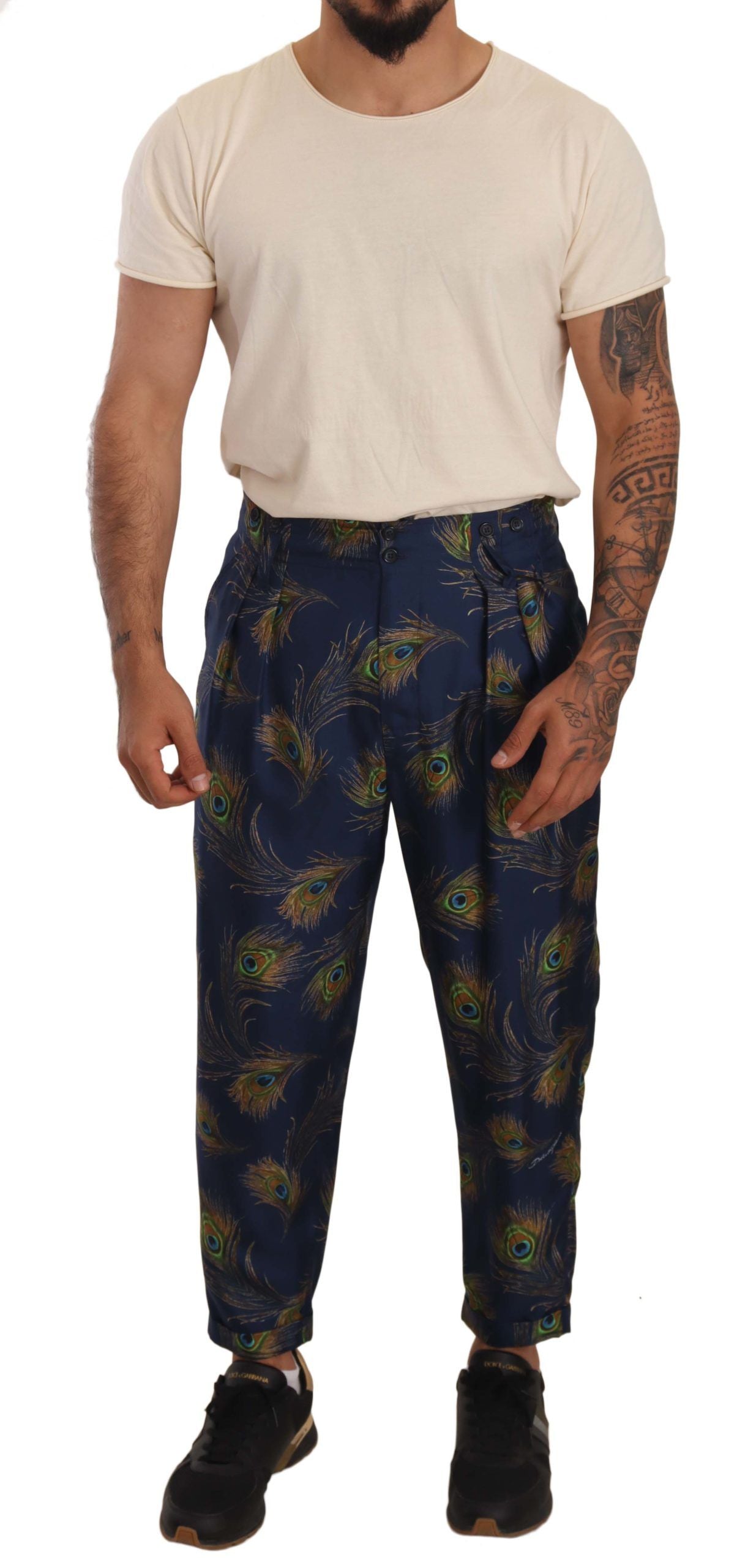 Dolce &amp; Gabbana – Exquisite Seidenhose mit Pfauenprint
