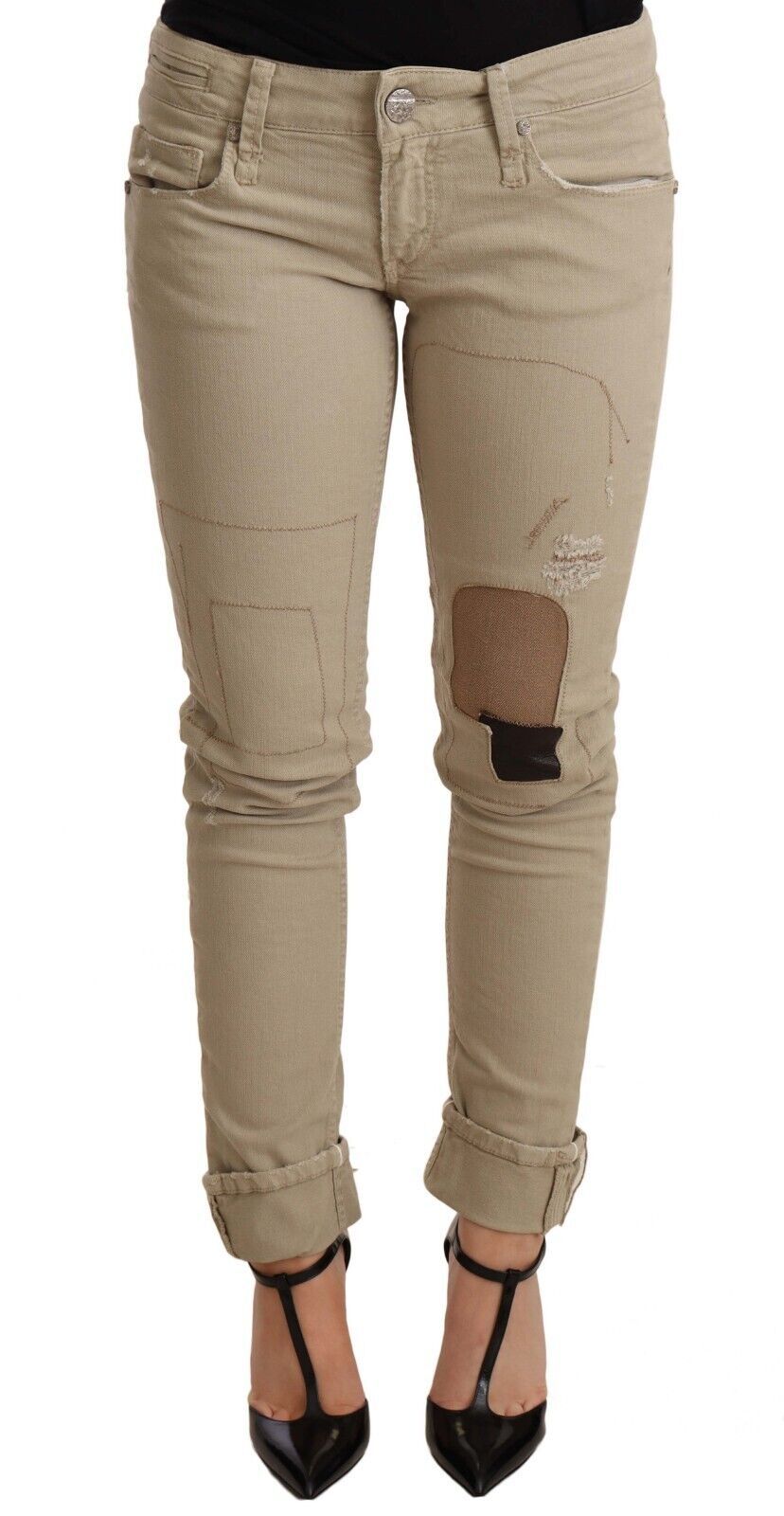 Acht Beige Slim Fit Chic Jeans aus Baumwolle