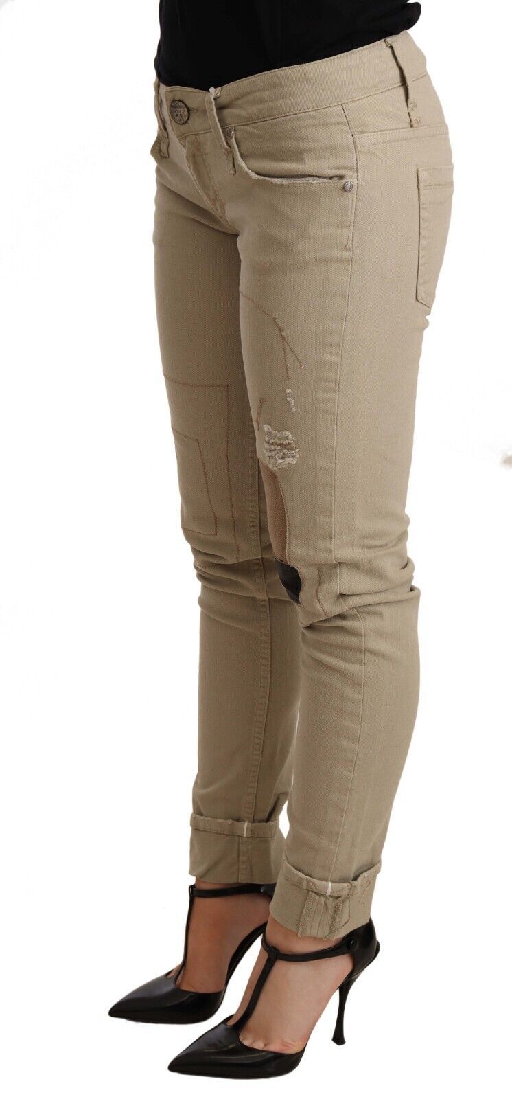 Acht Beige Slim Fit Chic Jeans aus Baumwolle