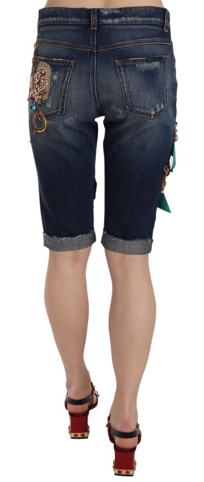 Dolce &amp; Gabbana Elegante knielange, verzierte Jeansshorts