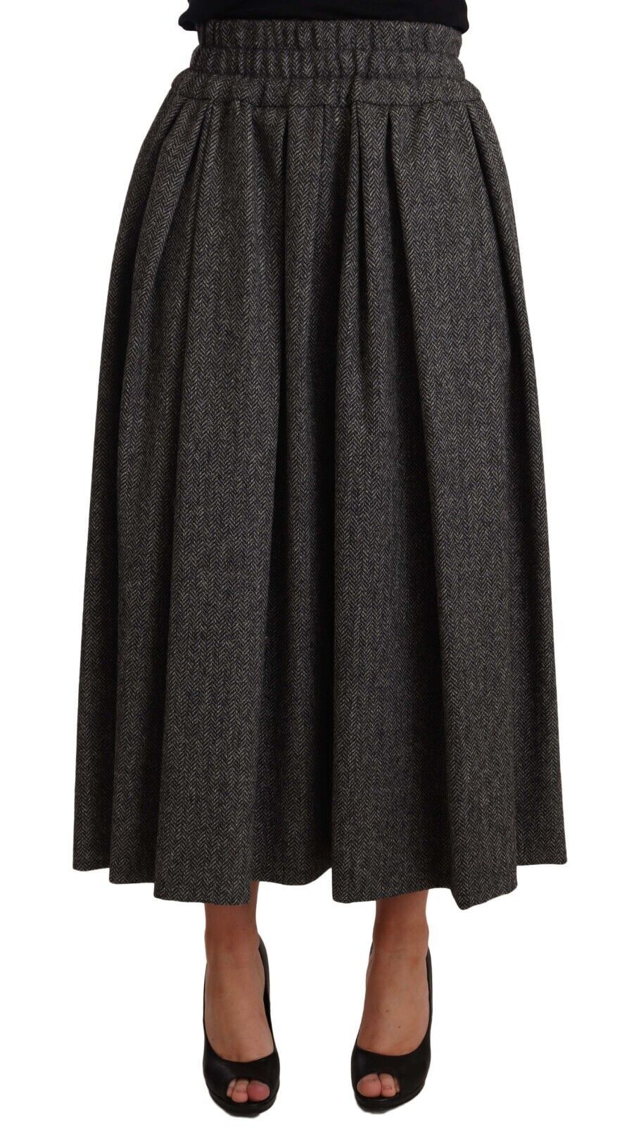Dolce &amp; Gabbana Eleganter A-Linien-Midirock aus Wolle in grauem Zickzack