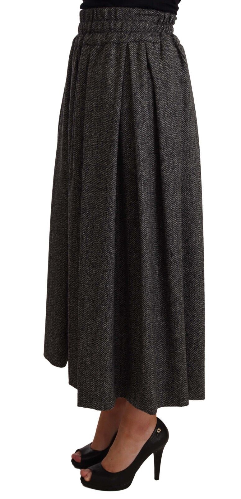 Dolce &amp; Gabbana Eleganter A-Linien-Midirock aus Wolle in grauem Zickzack