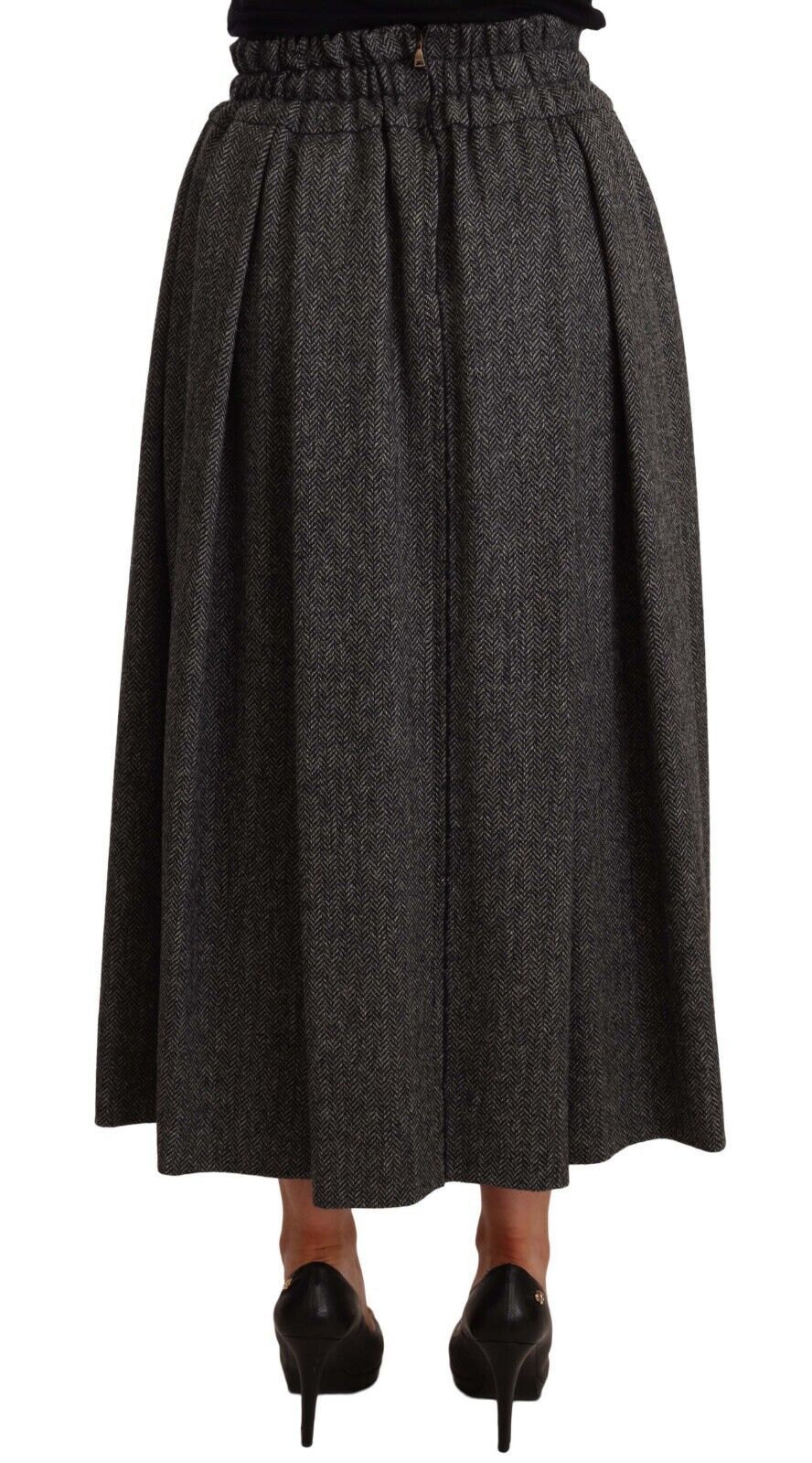 Dolce &amp; Gabbana Eleganter A-Linien-Midirock aus Wolle in grauem Zickzack