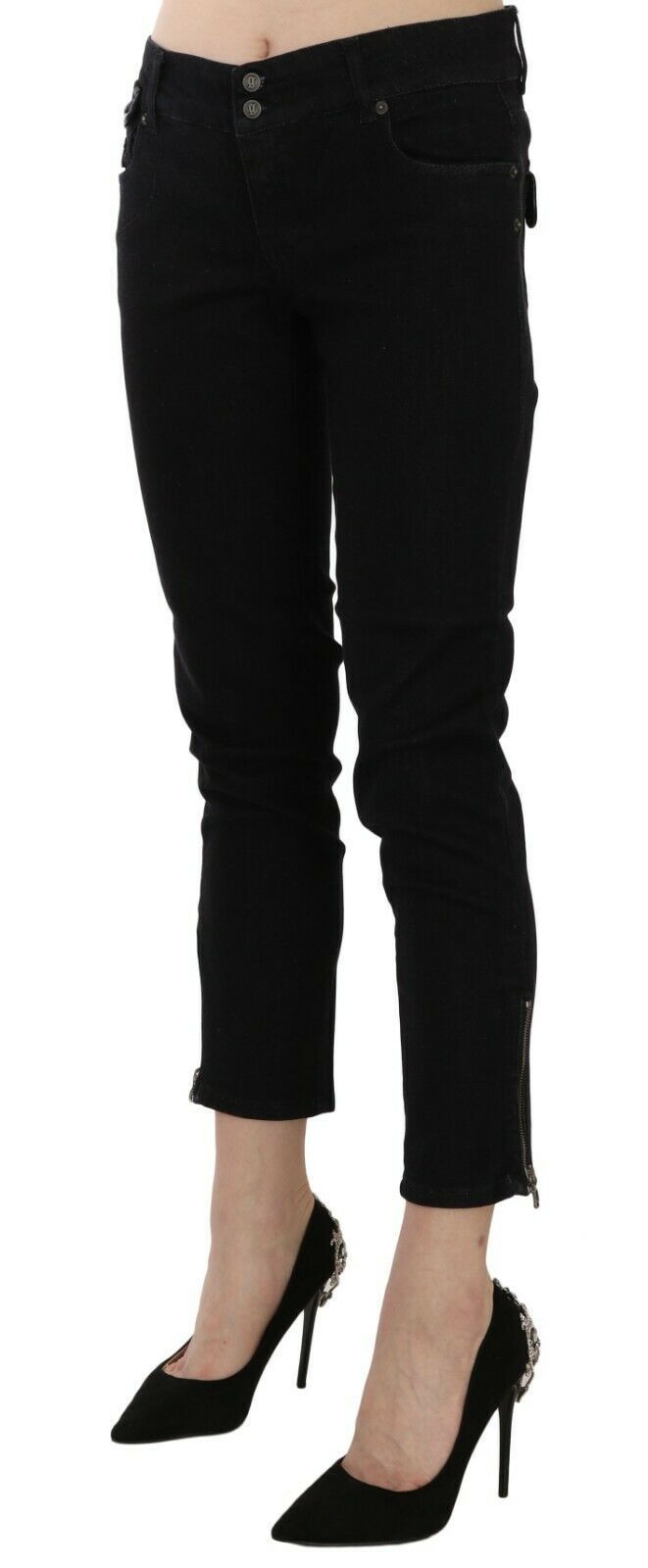 John Galliano Chic – Schmal geschnittene Jeans mit mittlerer Taille in Schwarz