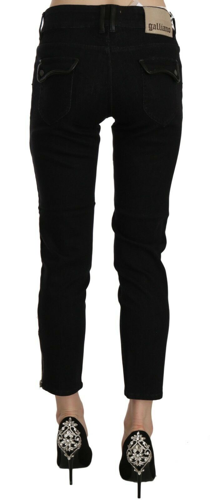 John Galliano Chic – Schmal geschnittene Jeans mit mittlerer Taille in Schwarz