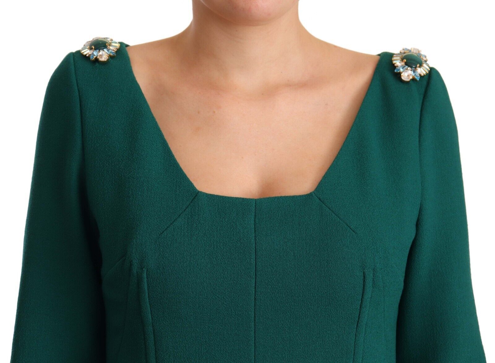 Dolce &amp; Gabbana – Smaragdgrünes Midi-Etuikleid mit Kristallbrosche