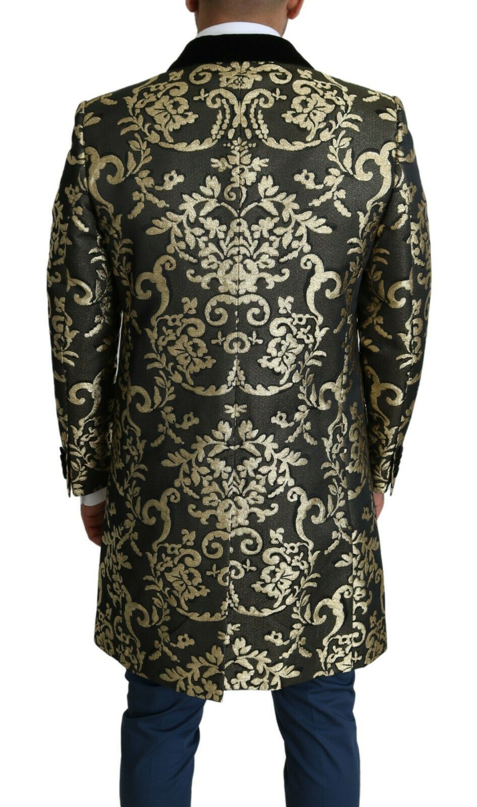Dolce &amp; Gabbana Goldschwarzer Sicilia-Jacquard-Zweireihermantel