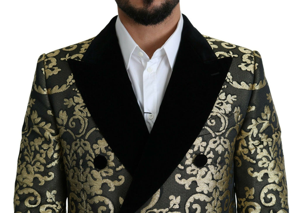 Dolce &amp; Gabbana Goldschwarzer Sicilia-Jacquard-Zweireihermantel