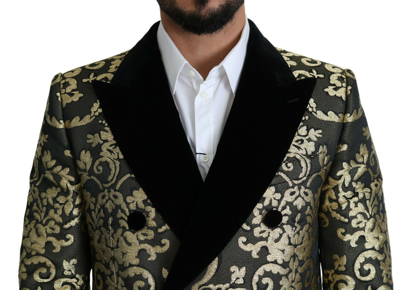 Dolce &amp; Gabbana Goldschwarzer Sicilia-Jacquard-Zweireihermantel