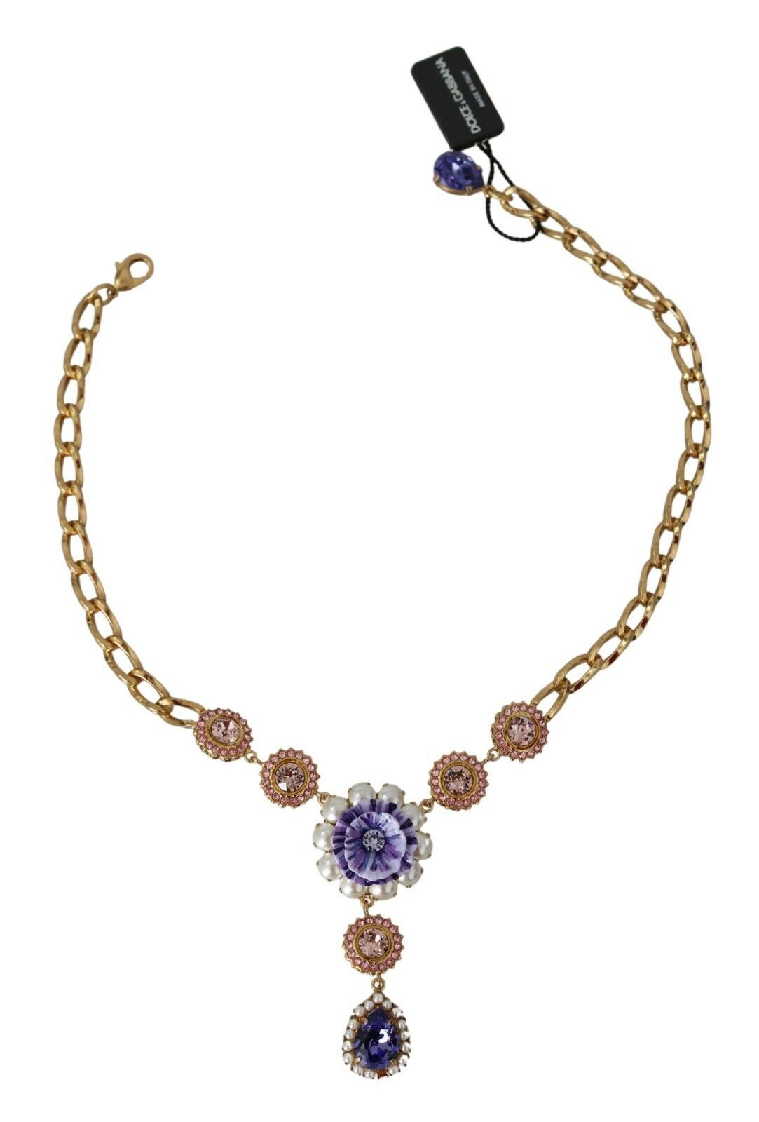 Dolce &amp; Gabbana Elegante Halskette mit Blumenanhänger und goldenem Kristall