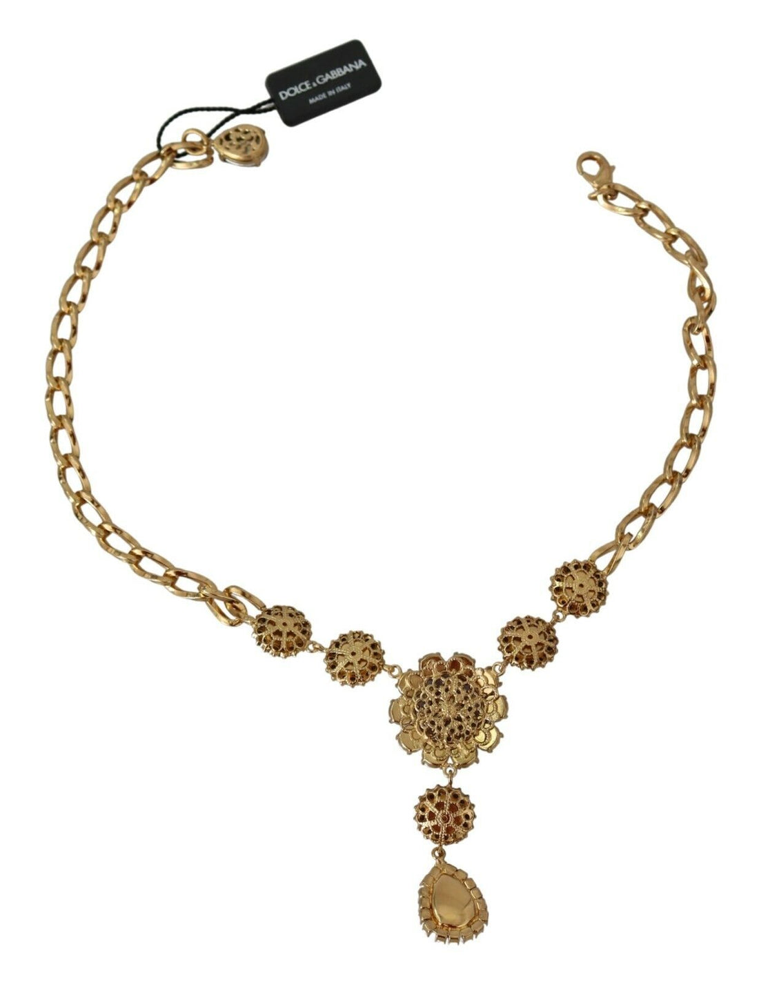 Dolce &amp; Gabbana Elegante Halskette mit Blumenanhänger und goldenem Kristall