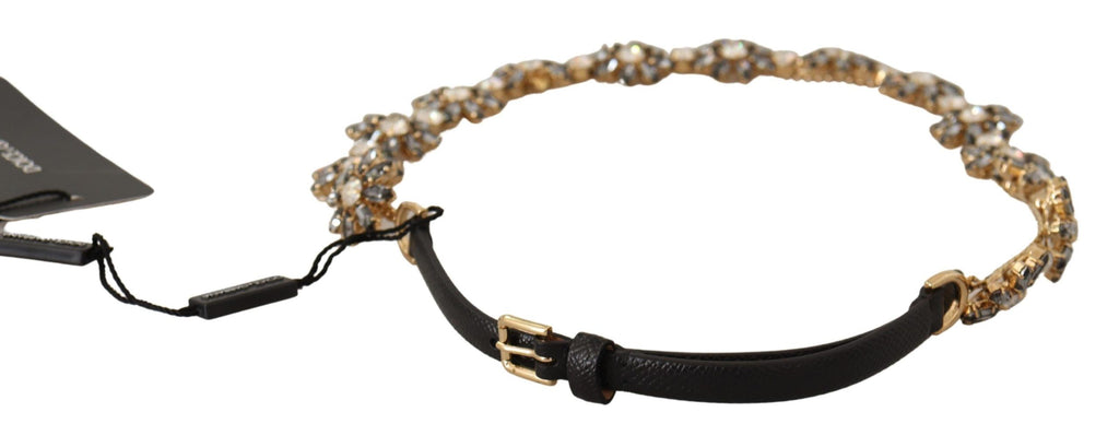 Dolce &amp; Gabbana Eleganter Ledergürtel mit Gänseblümchenkette und Kristallen