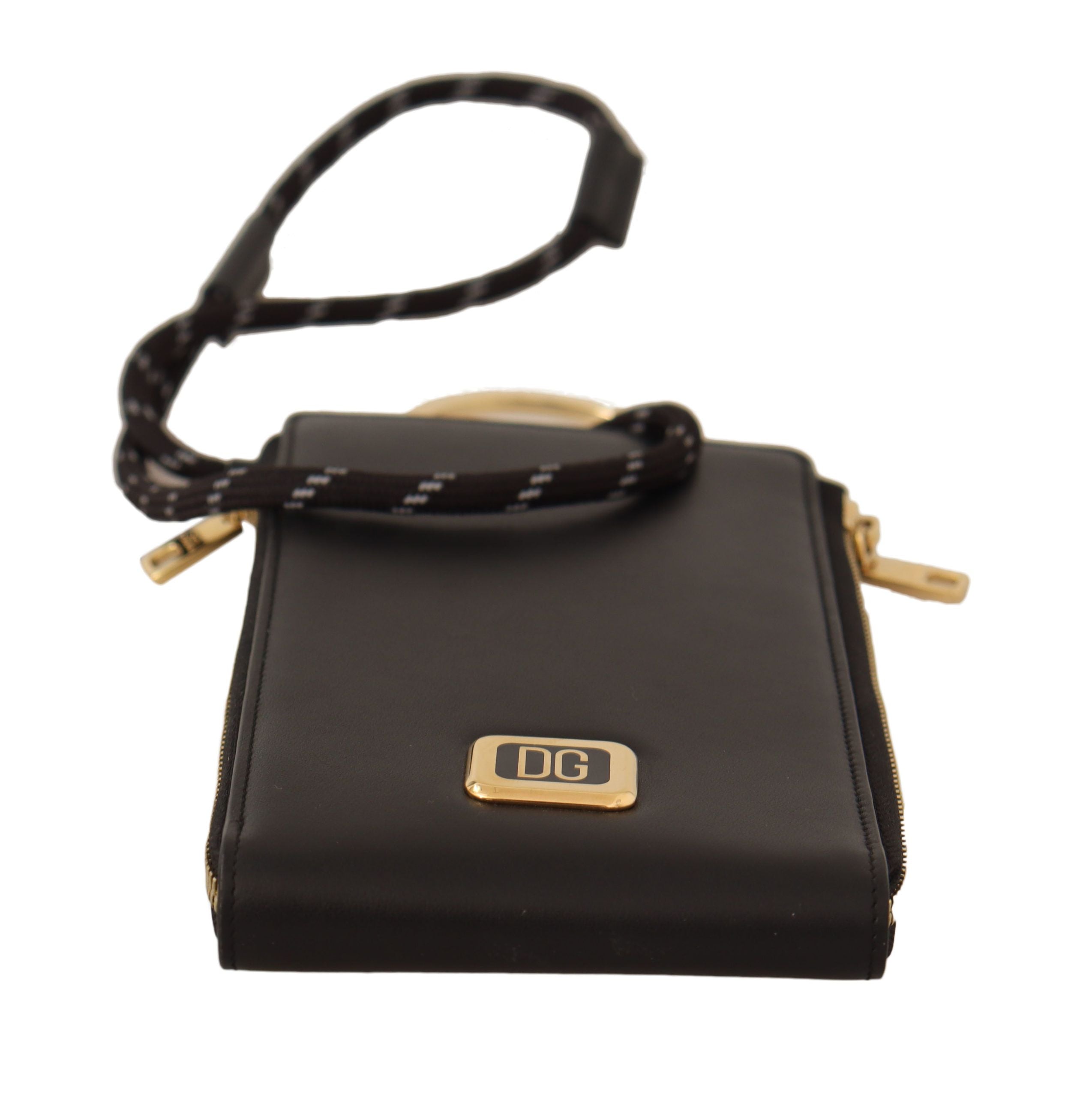 Dolce &amp; Gabbana – Elegante schwarze Geldbörse mit Riemen aus Leder